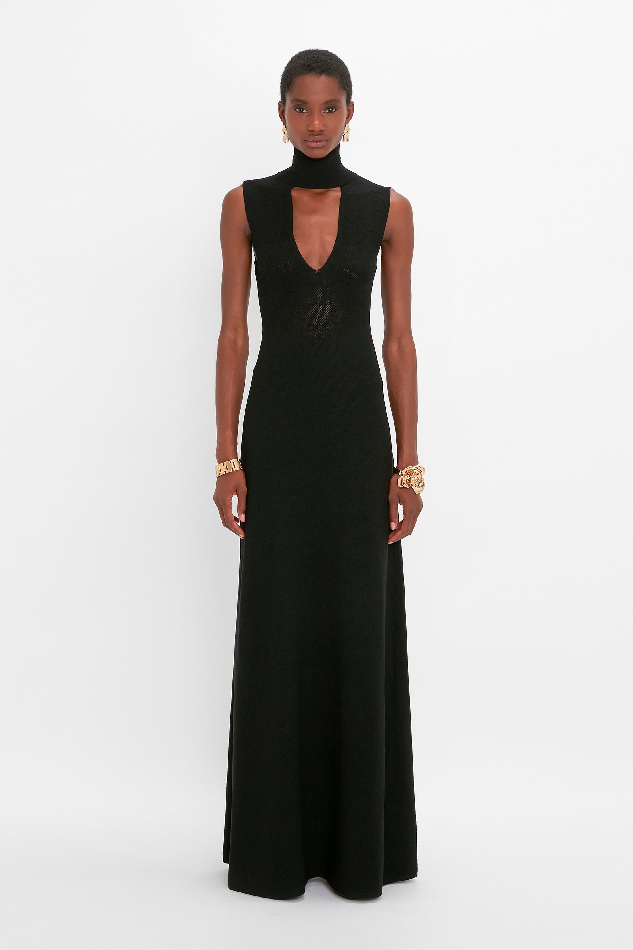 Cut Out Front Floor-Length Dress In Black - 2