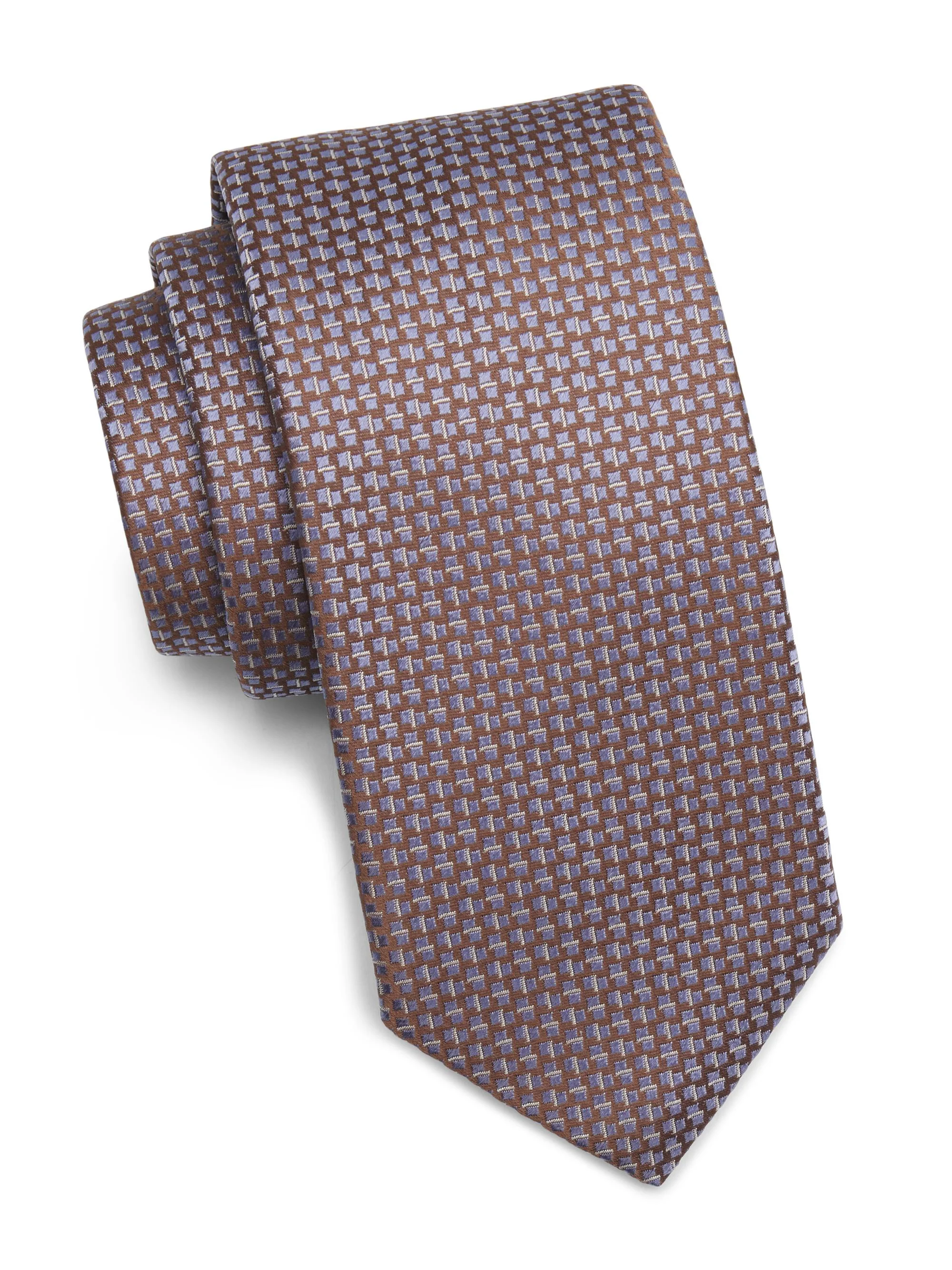 Men's Geometric Woven Silk Tie - Brown Blue - 1