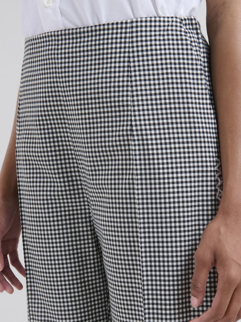 BLACK AND WHITE CHECKED WOOL BLEND TROUSERS - 4