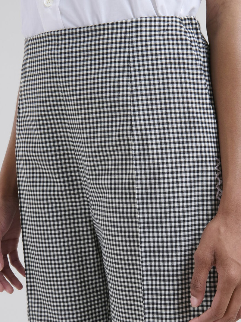 BLACK AND WHITE CHECKED WOOL BLEND TROUSERS 4