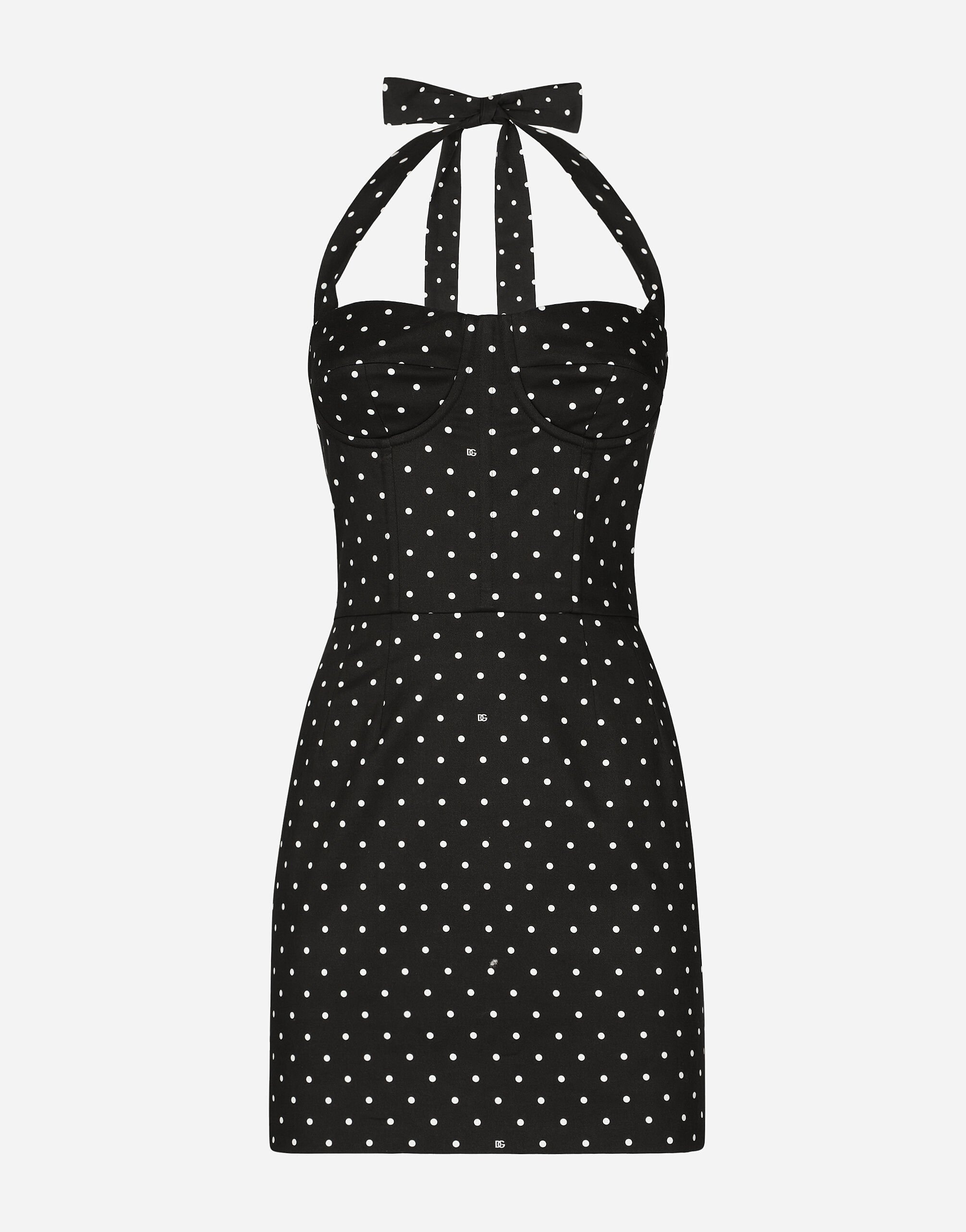 Short cotton corset dress with polka-dot print - 1