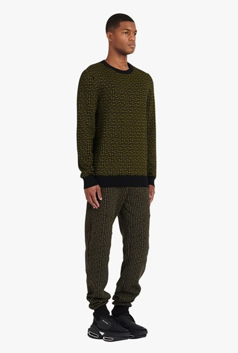 Khaki and black wool sweater with Balmain monogram 7