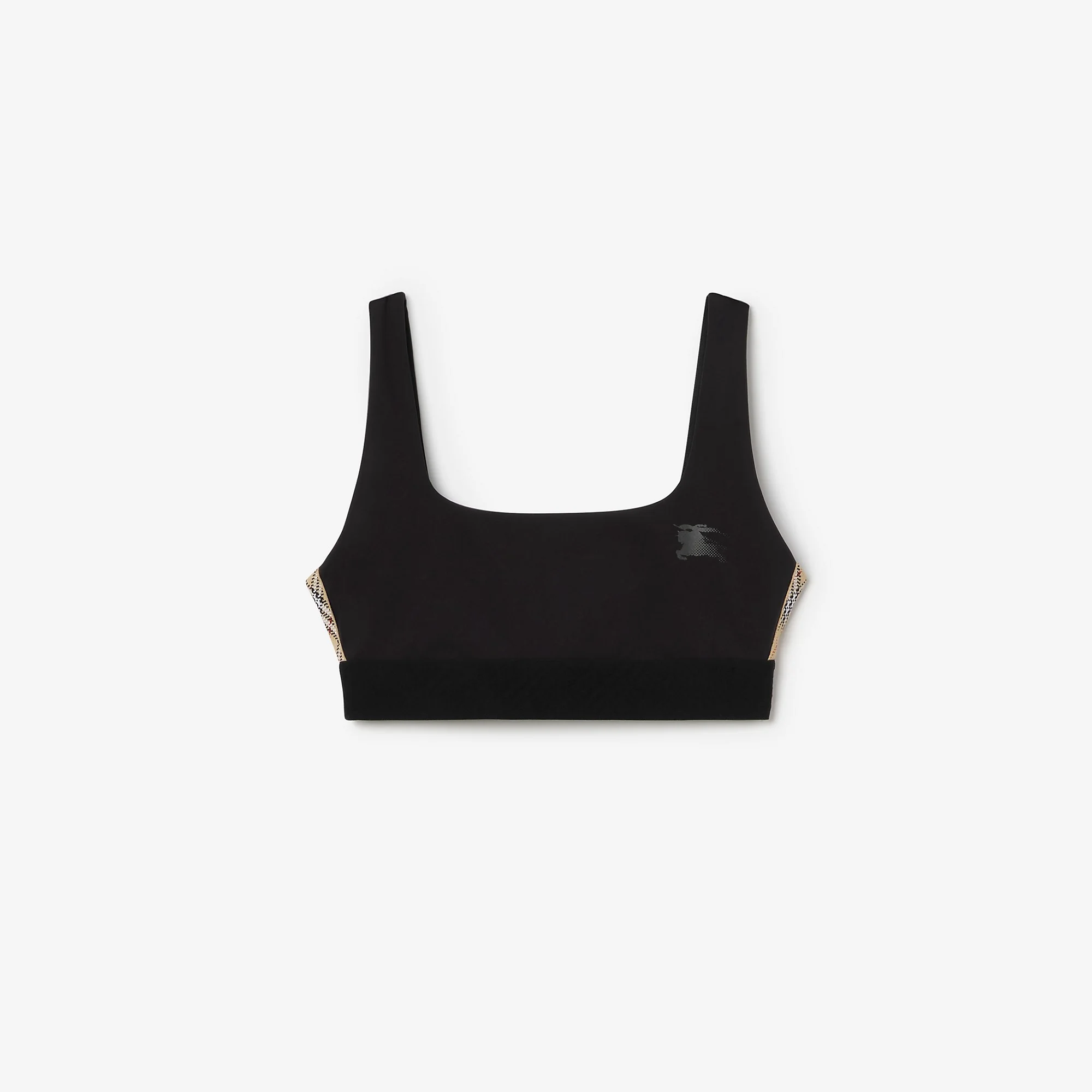 Check Trim Stretch Nylon Bra Top - 1