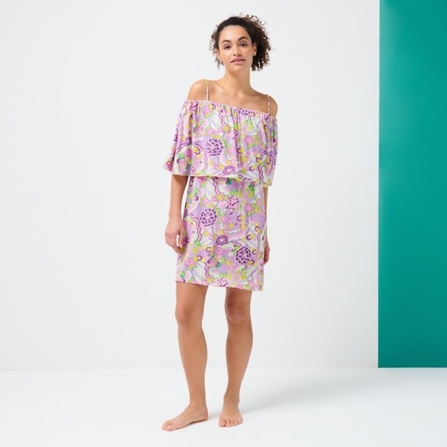 Women Off the Shoulder Short Dress Rainbow Flowers - 6