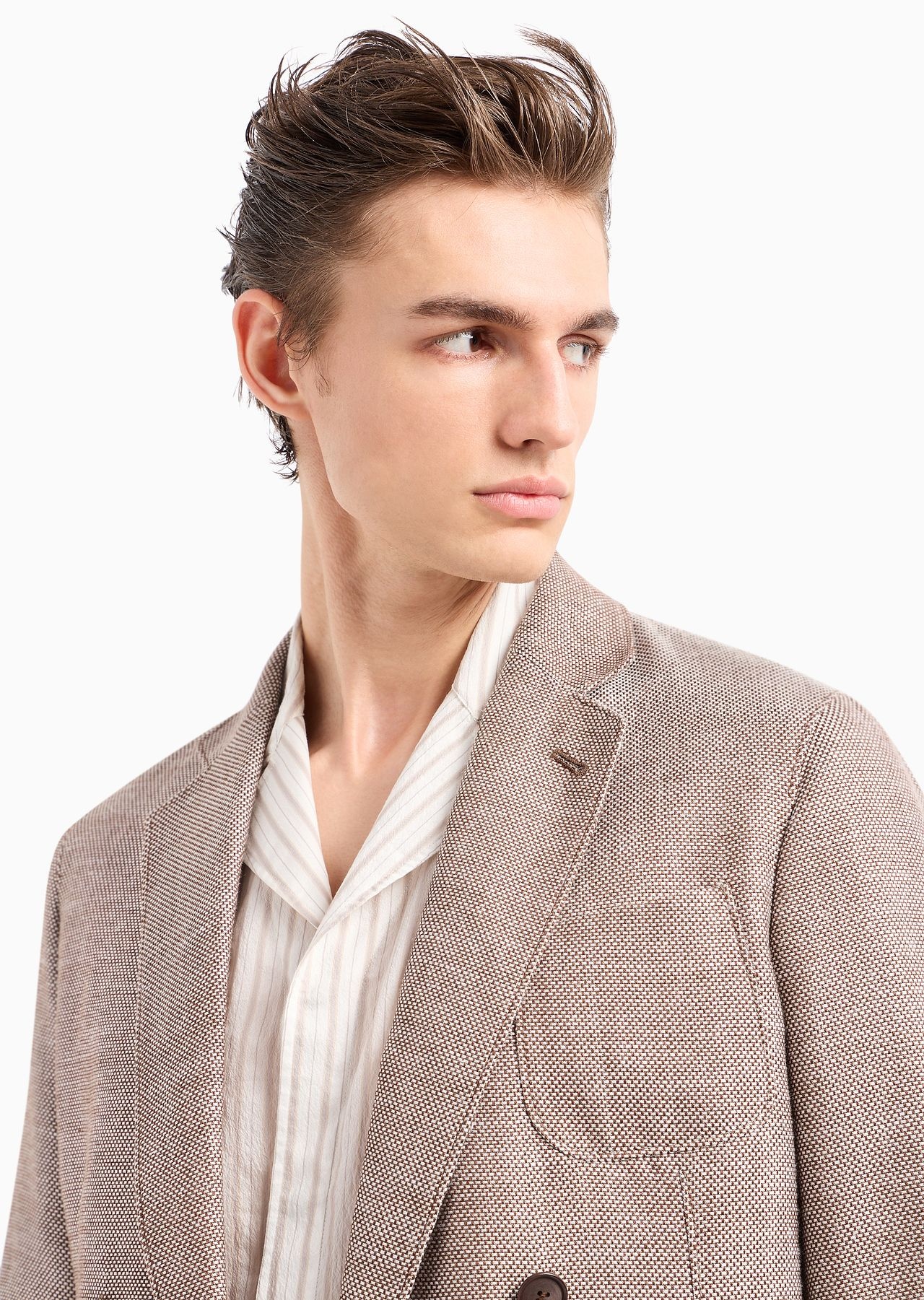 Upton Line double-breasted jacket in wool, silk, linen and cashmere chequerboard jacquard - 6