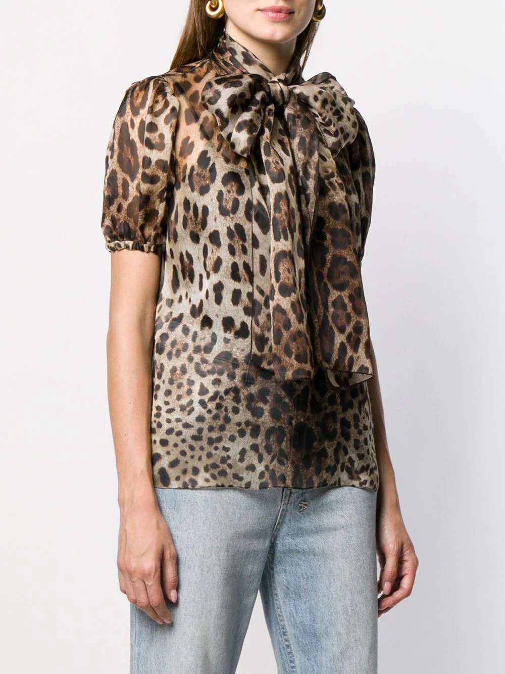 pussy bow leopard-print organza blouse - 3