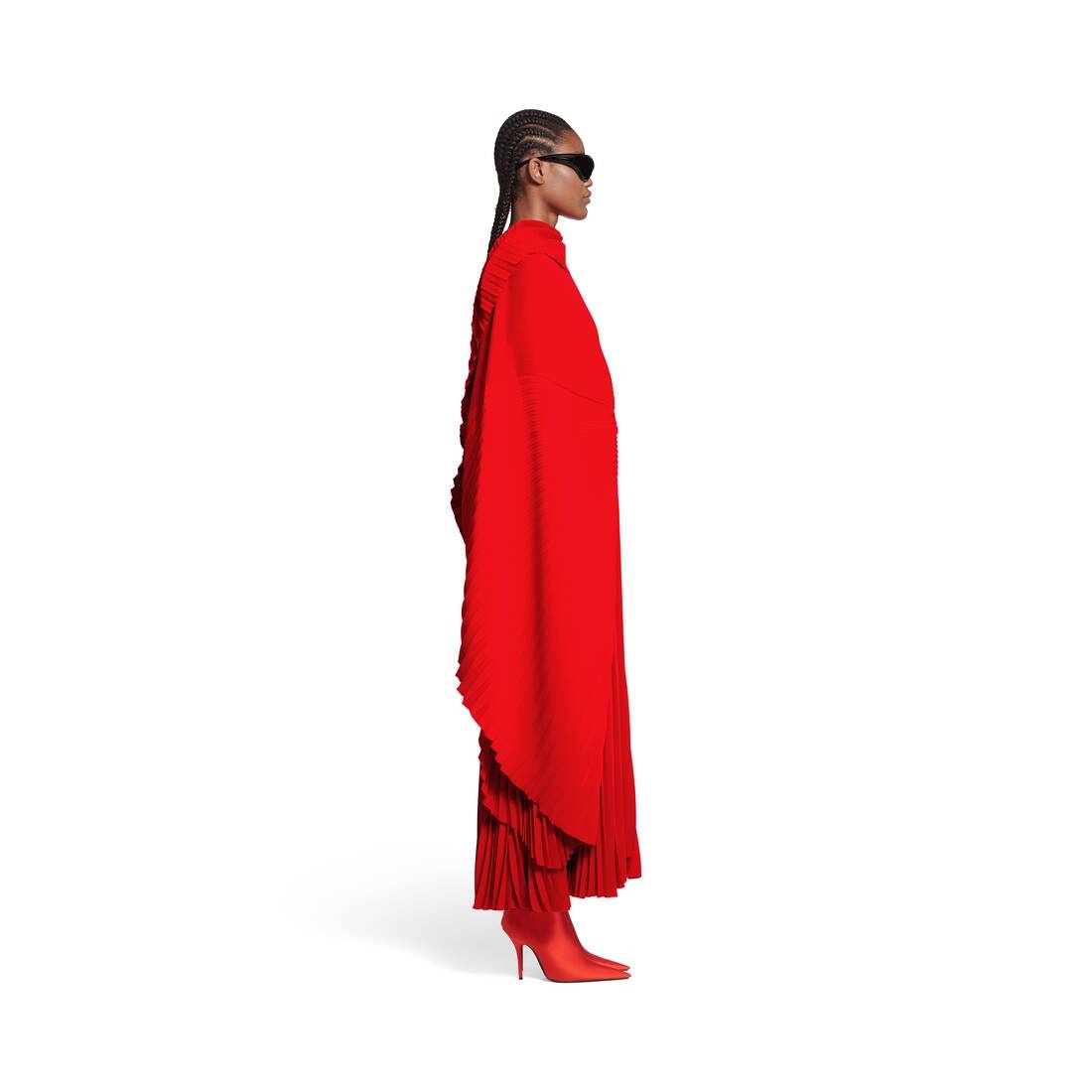 Women's Pleated Drape Dress in Red - 4