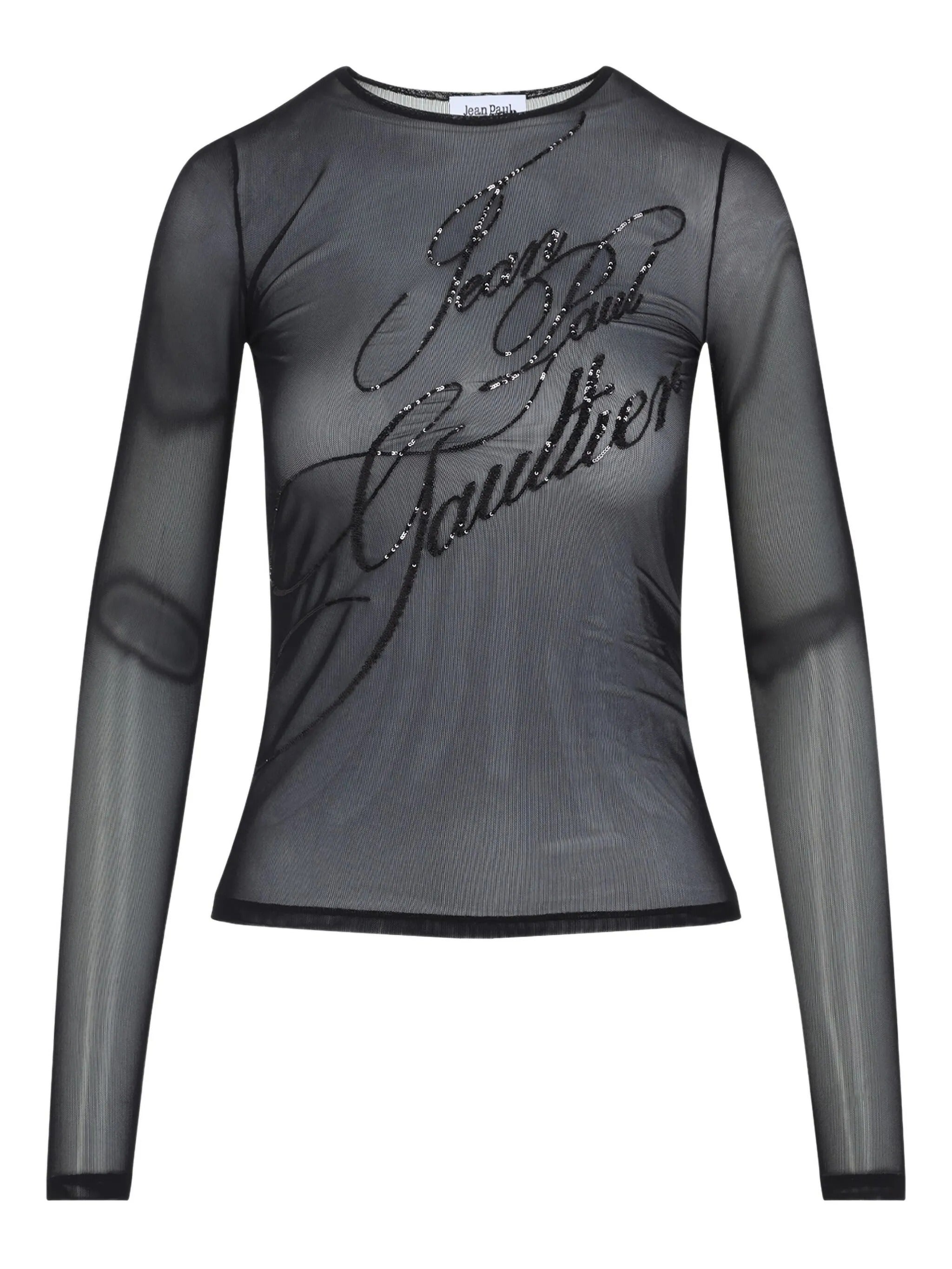 JEAN PAUL GAULTIER - Women Mesh With Sequins Embroidery "Jean Paul Gaultier" Long Sleeves Top - 1