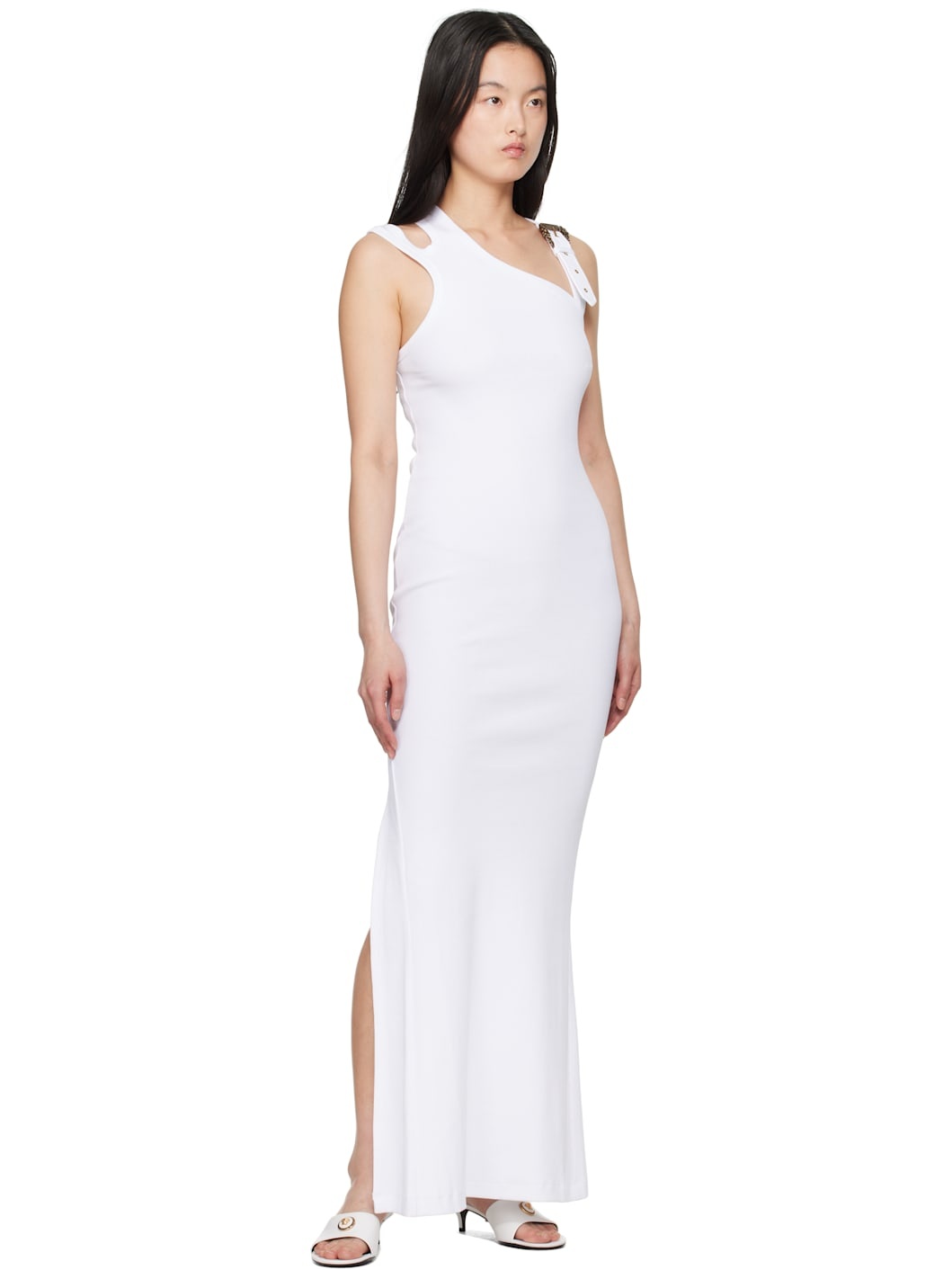 White Baroque Buckle Maxi Dress - 4