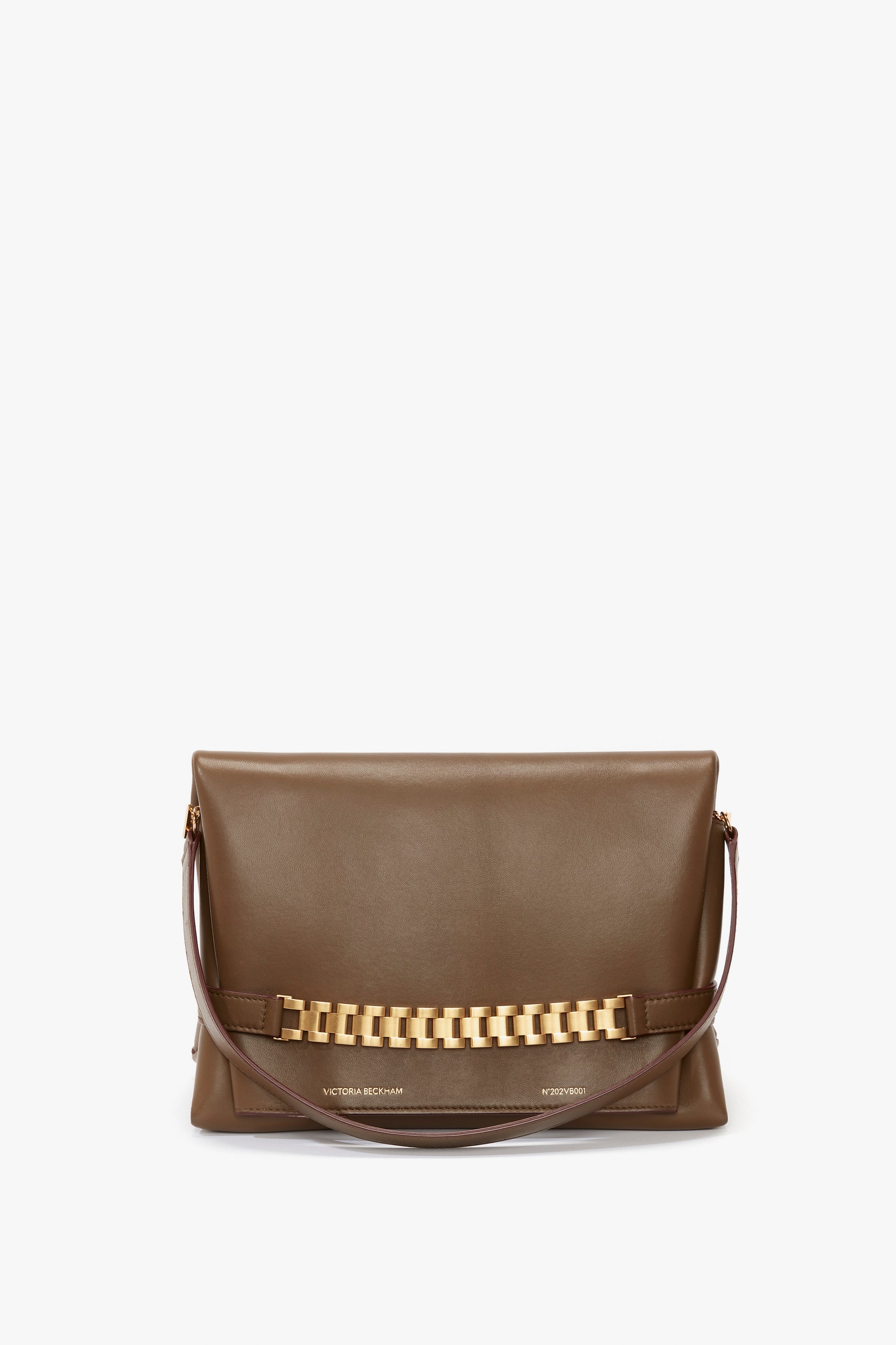 Chain Pouch With Strap In Khaki Leather - 3