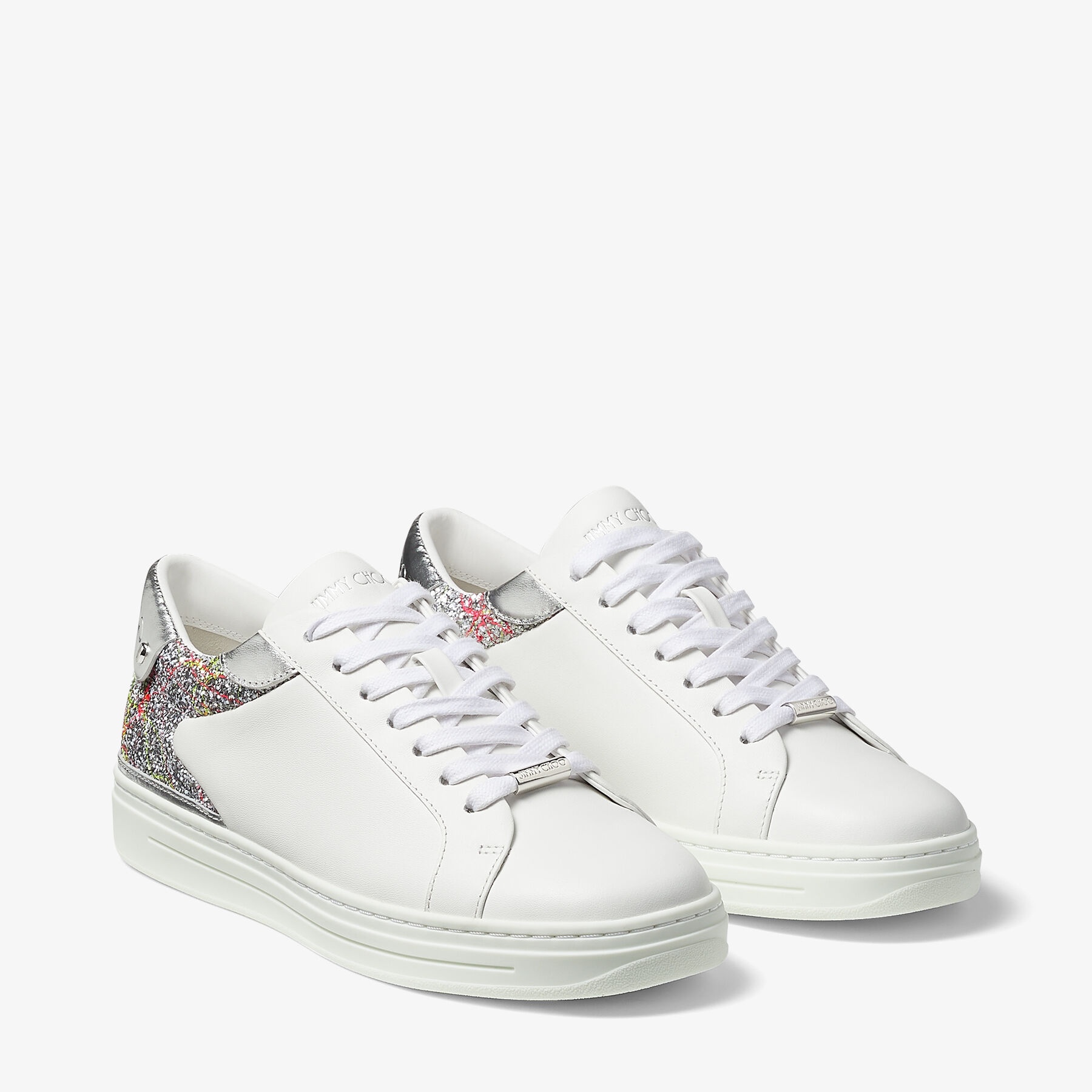 Rome/F
White Leather and Glitter Fabric Low Top Trainers - 3