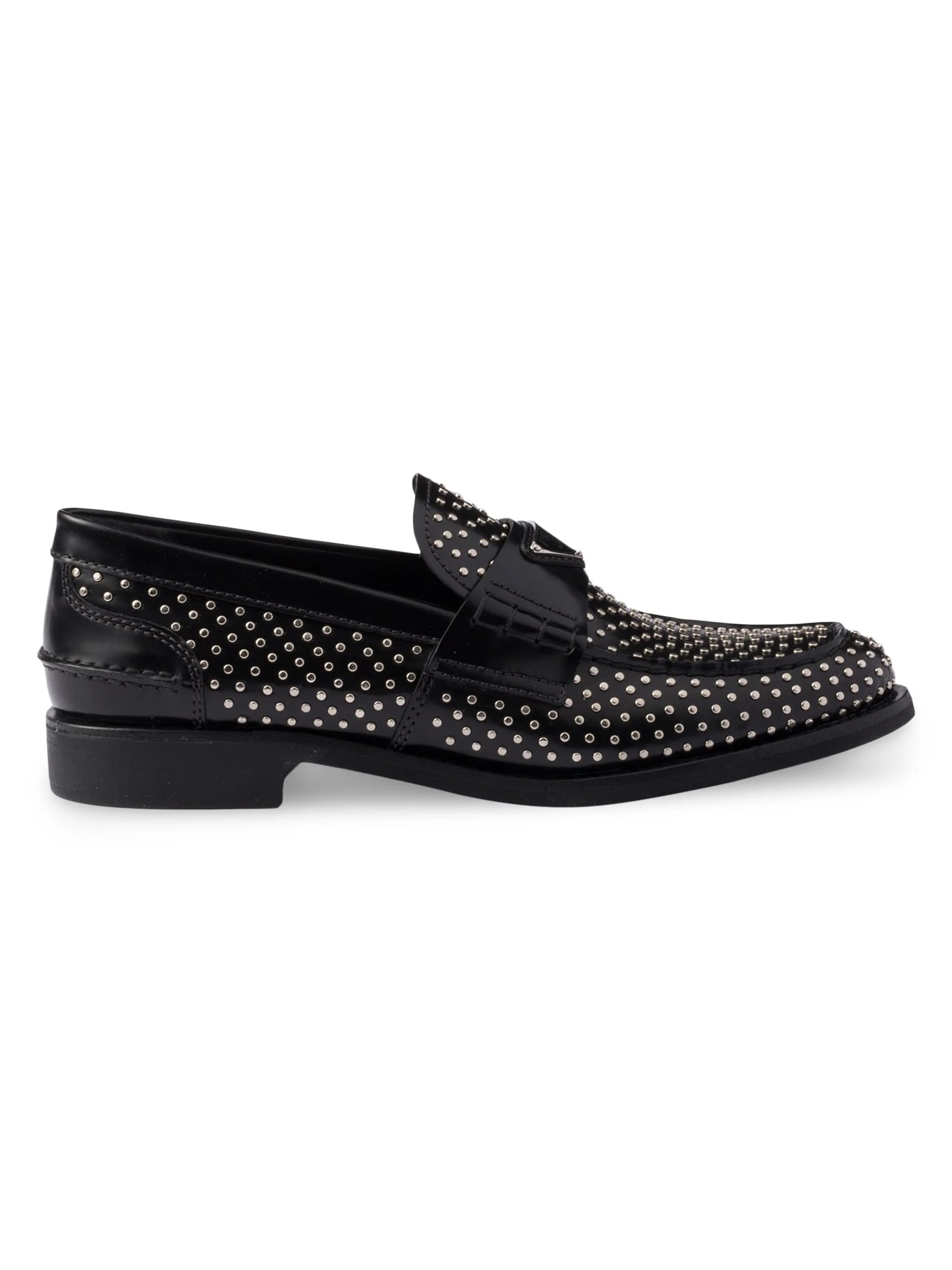 Women's Studded Brushed Leather Loafers - Black - 1