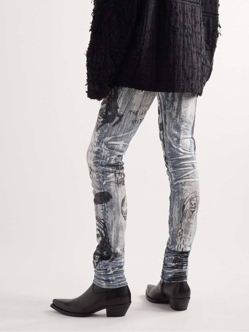 + Wes Lang 마른 Fit 인쇄 된 청바지 4