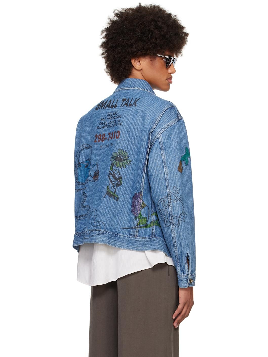 SSENSE Exclusive Blue Hand-Drawn Jacquard Stripe Denim Trucker Jacket - 3