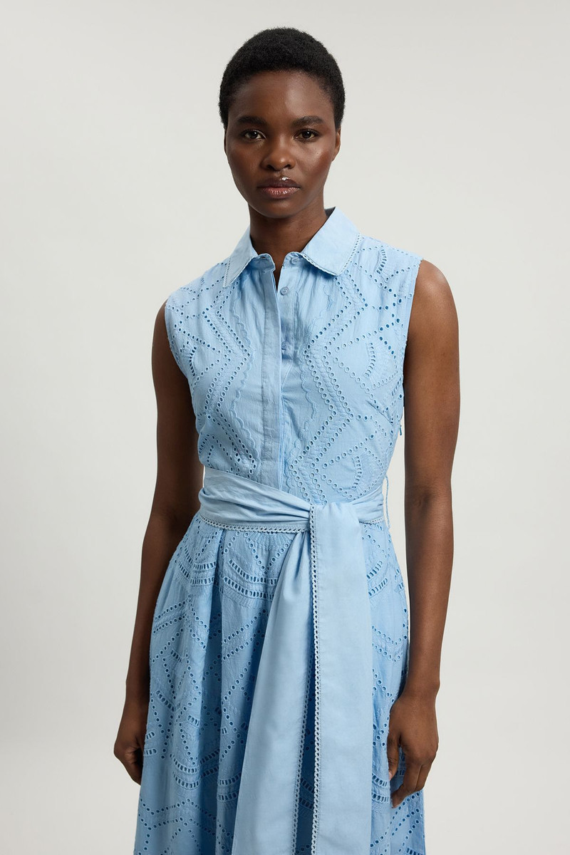 KAREN MILLEN Petite Cotton Broderie Scalloped Hem Sleeveless Shirt Dress outlook
