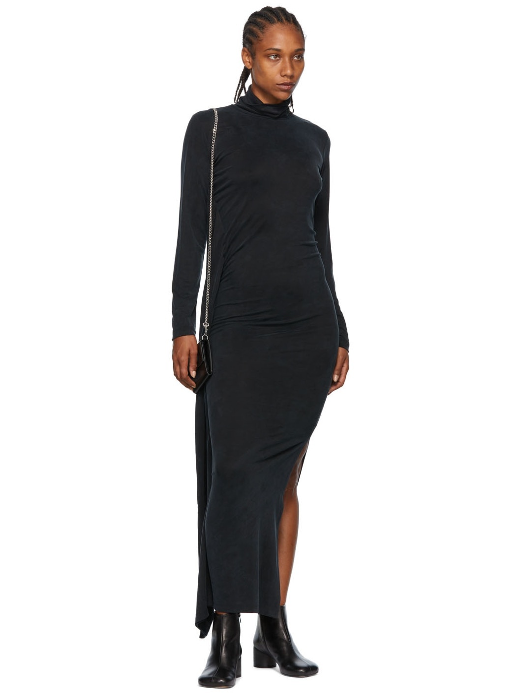 Black Turtleneck Long Dress - 4