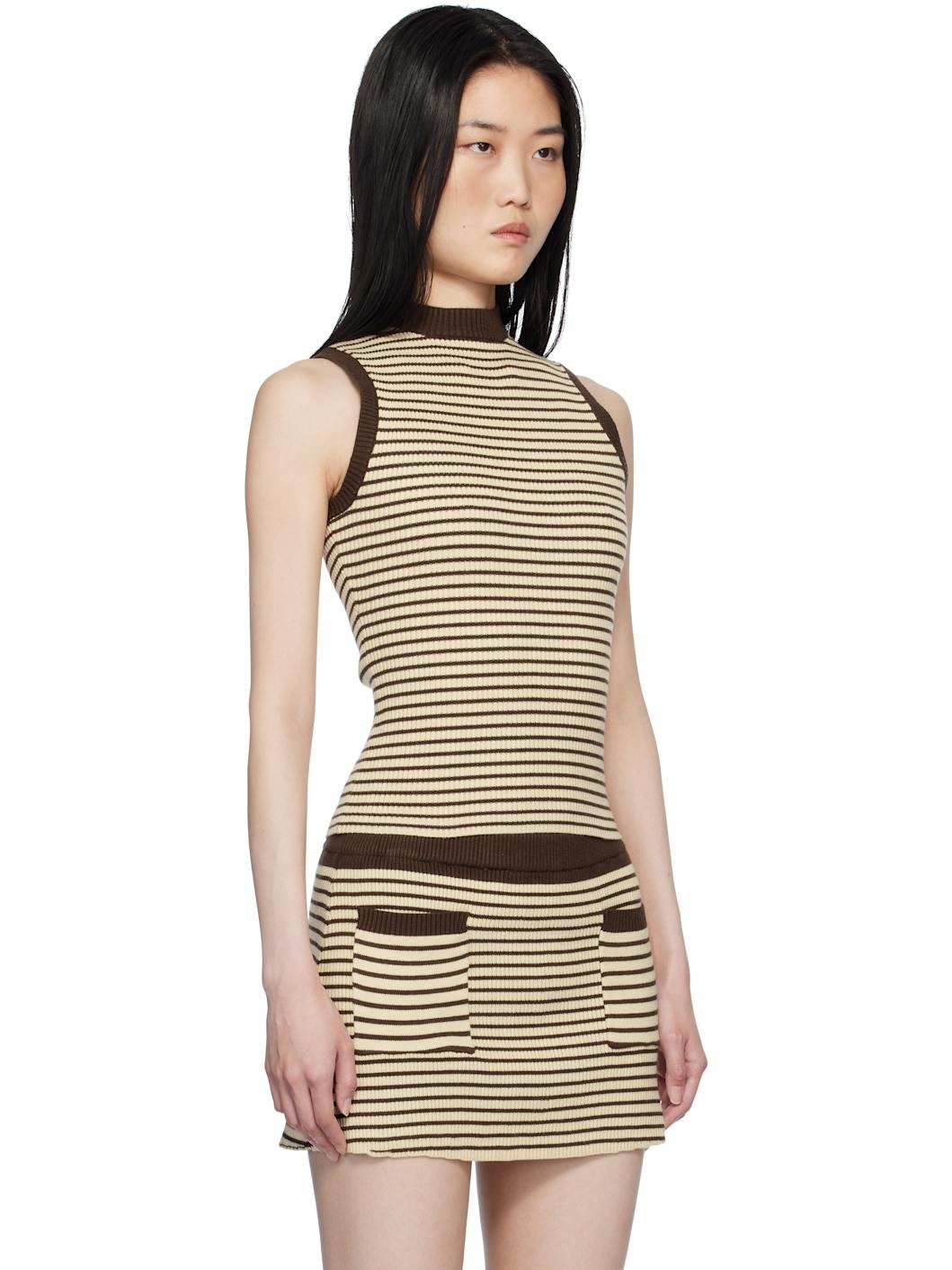 Brown & Beige Mila Sleeveless Knit Sweater - 2