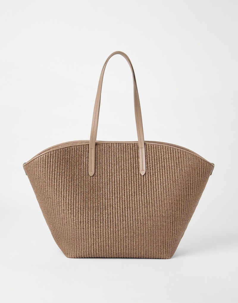 Brunello Cucinelli Pannier shopper in techno cotton raffia with monili outlook