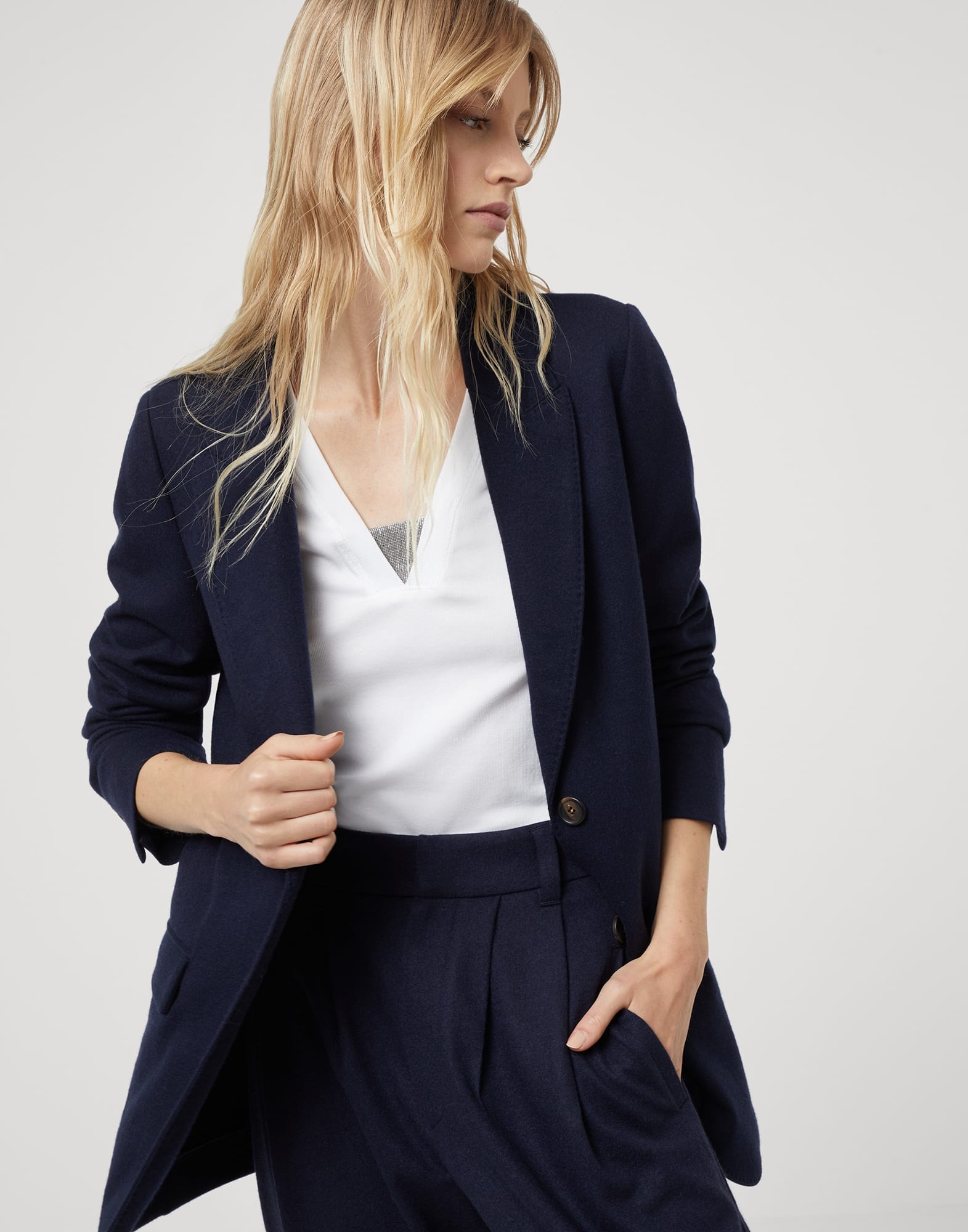 【関税込み】Cashmere jersey deconstructed blazer with monili Brunello Cucinelli Cashmere jersey deconstructed blazer with