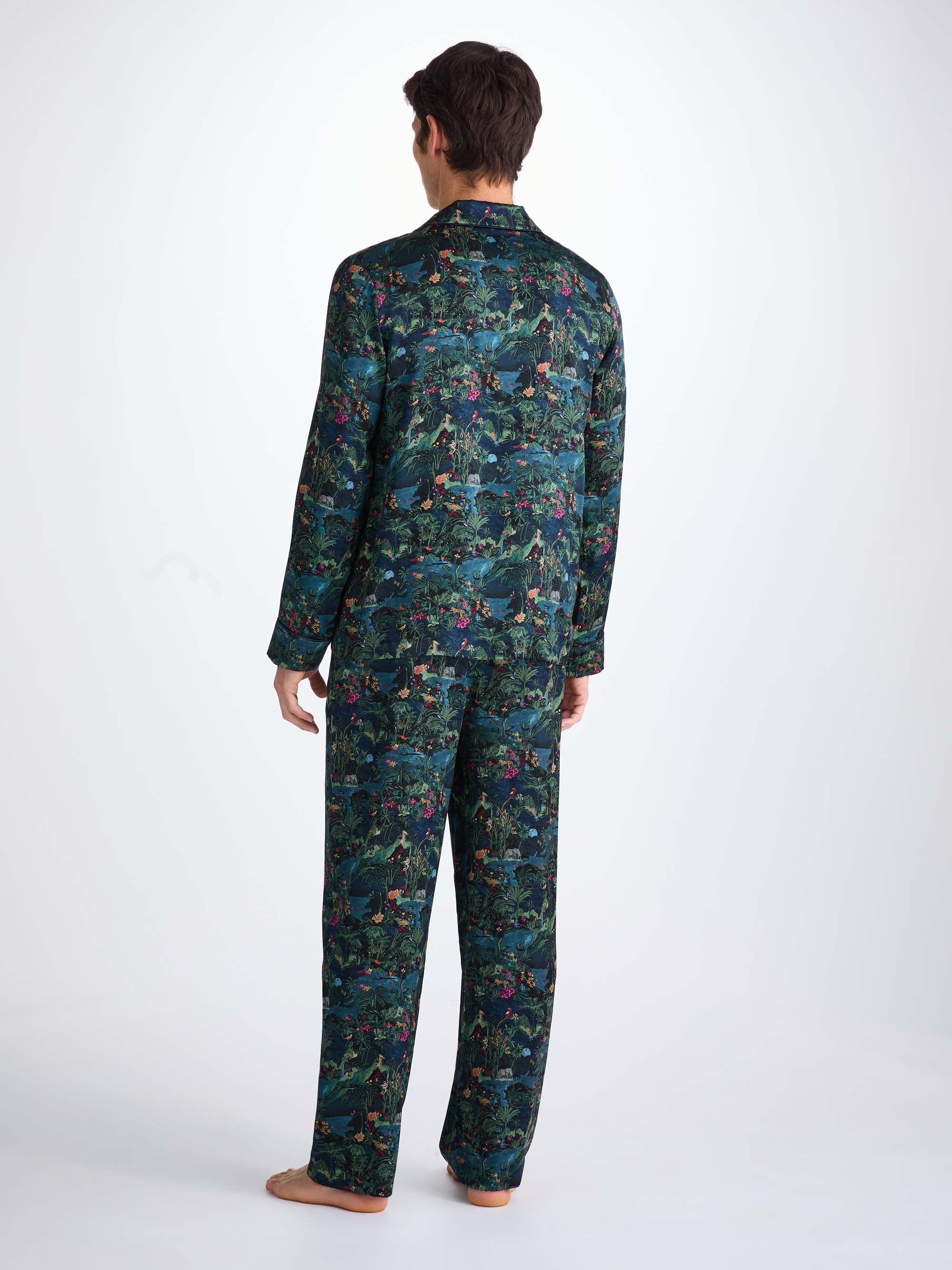 Men's Pajamas Silk Satin Multi Midnight Jungle Print - 4