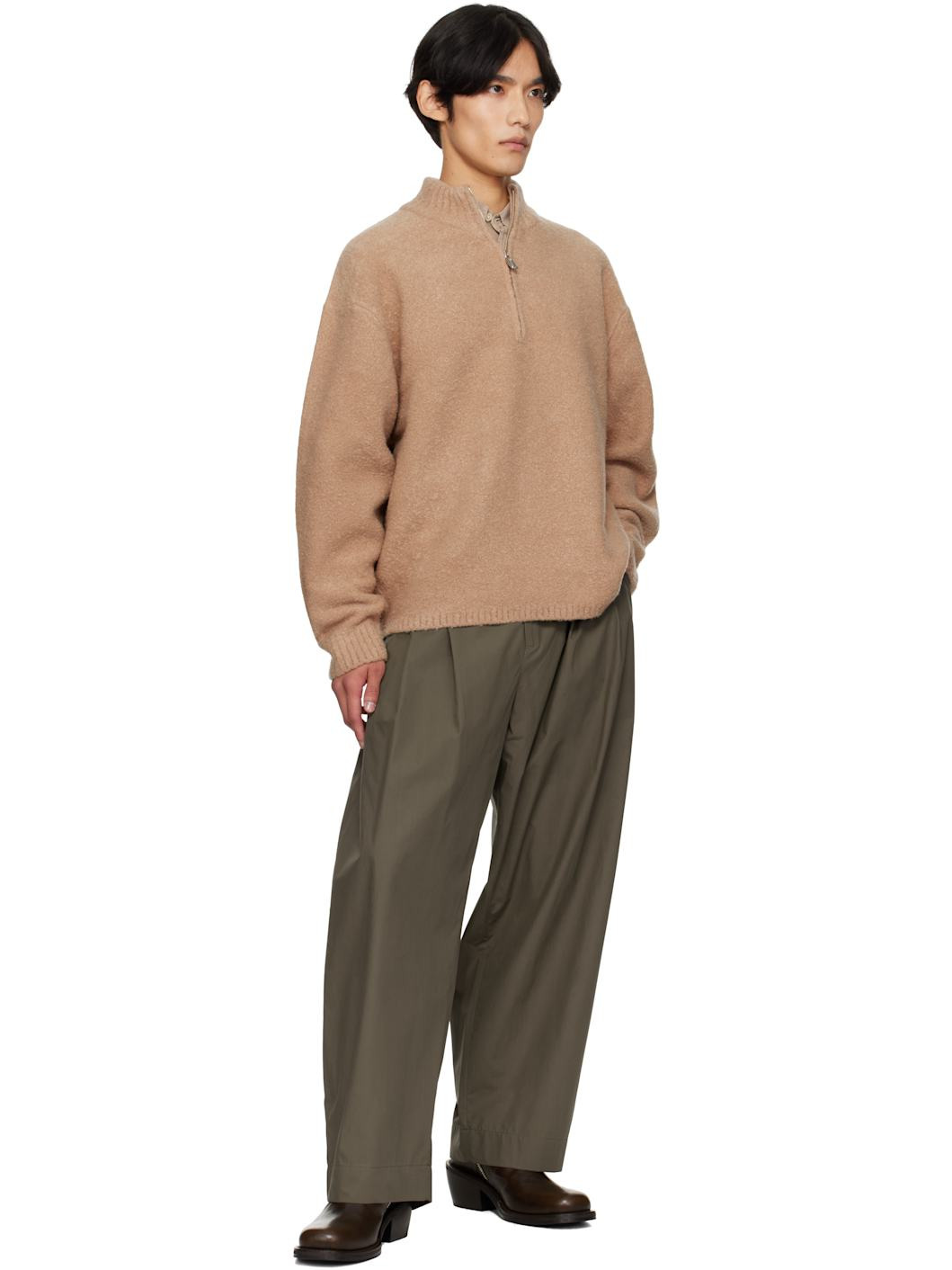 Tan Bouclé Half-Zip Sweater - 4