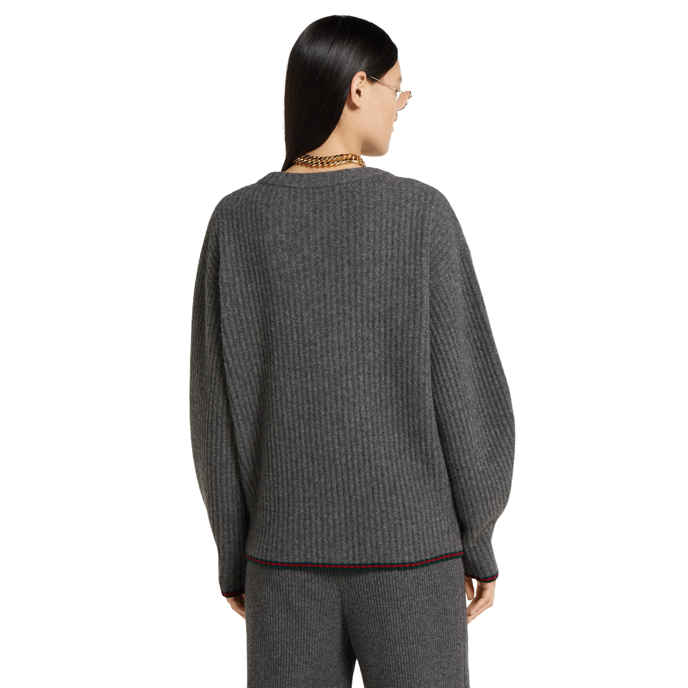 Rib felted wool cardigan with Web - 4