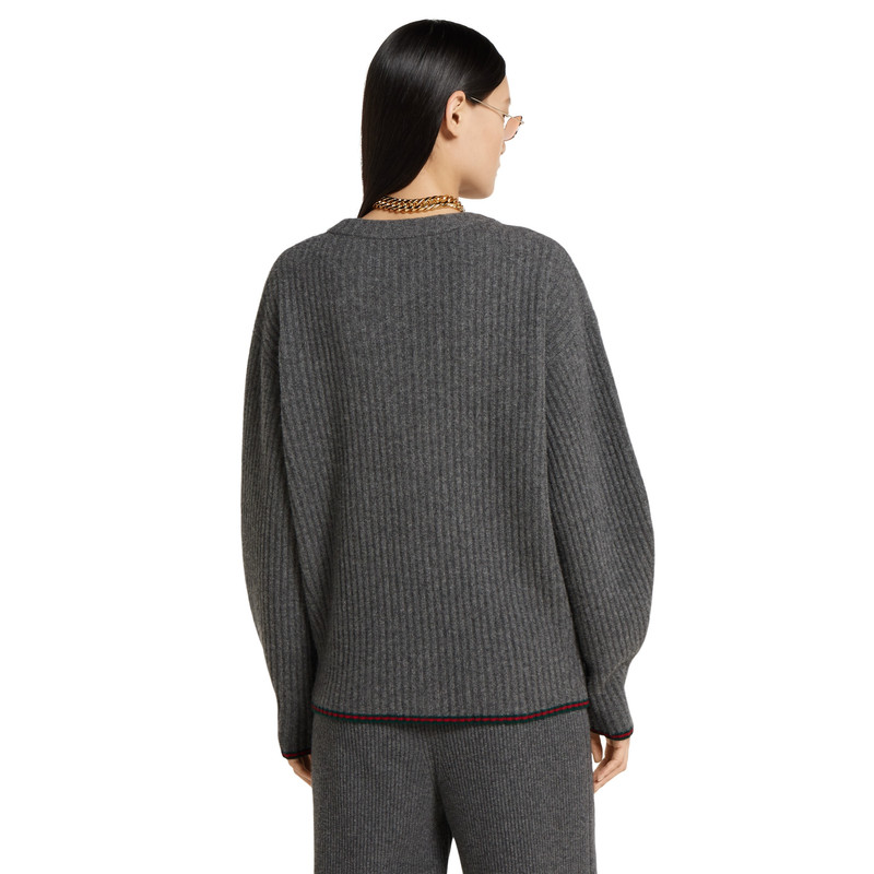 Rib felted wool cardigan with Web 4