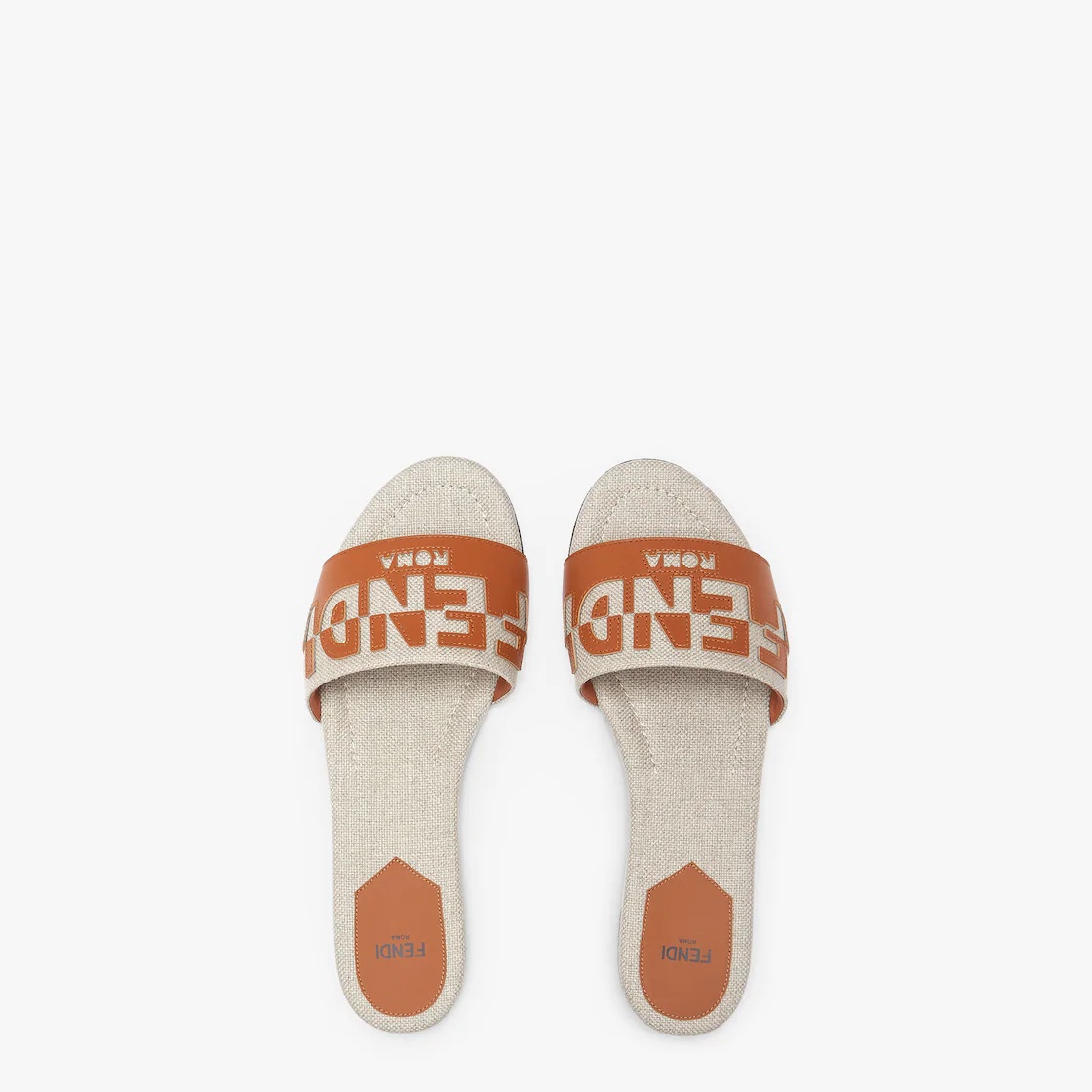 Canvas and brown leather slides - 4