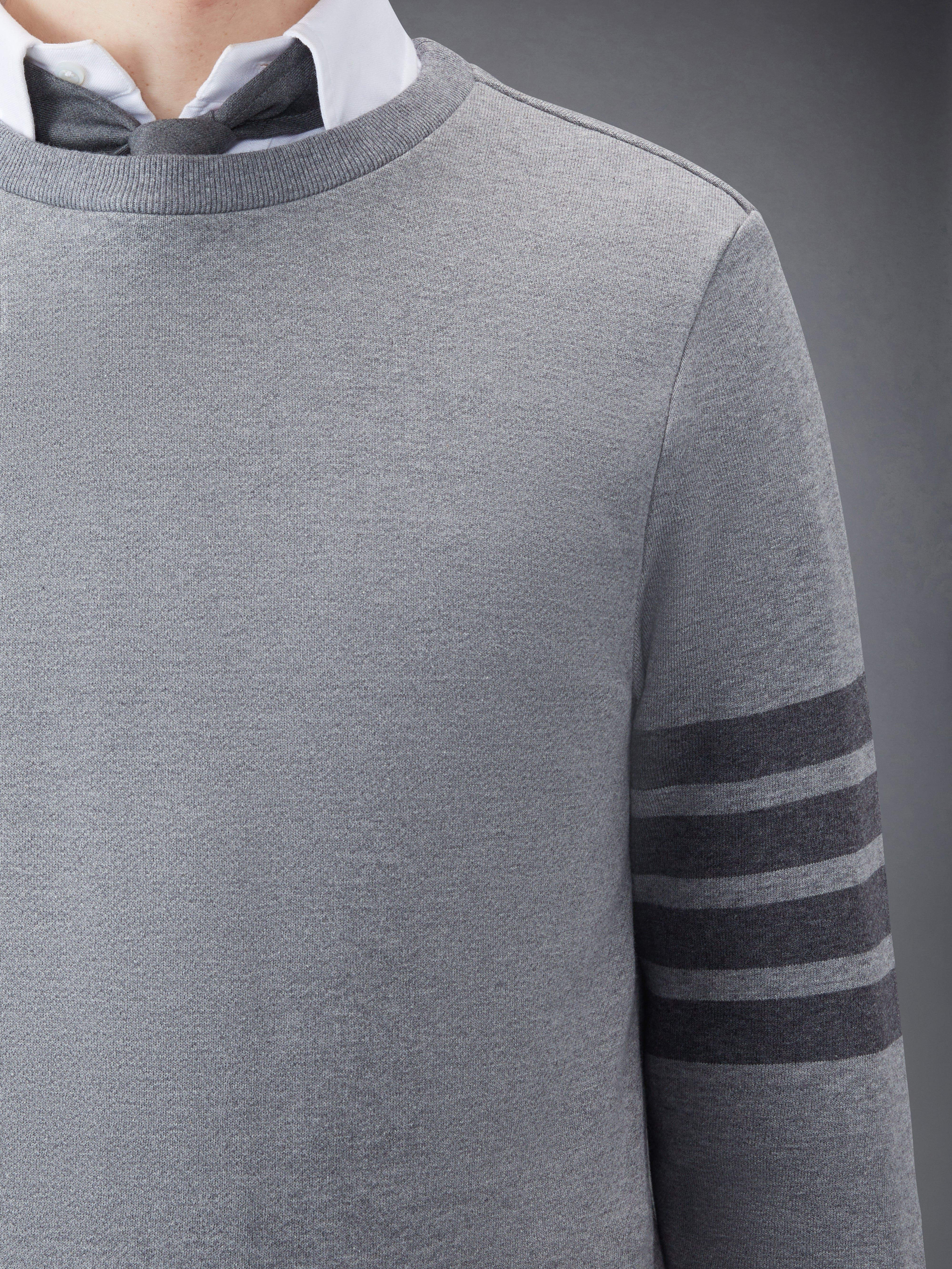 Medium Grey Cotton Loopback Relaxed Fit Tonal 4-Bar Crewneck Sweatshirt - 6