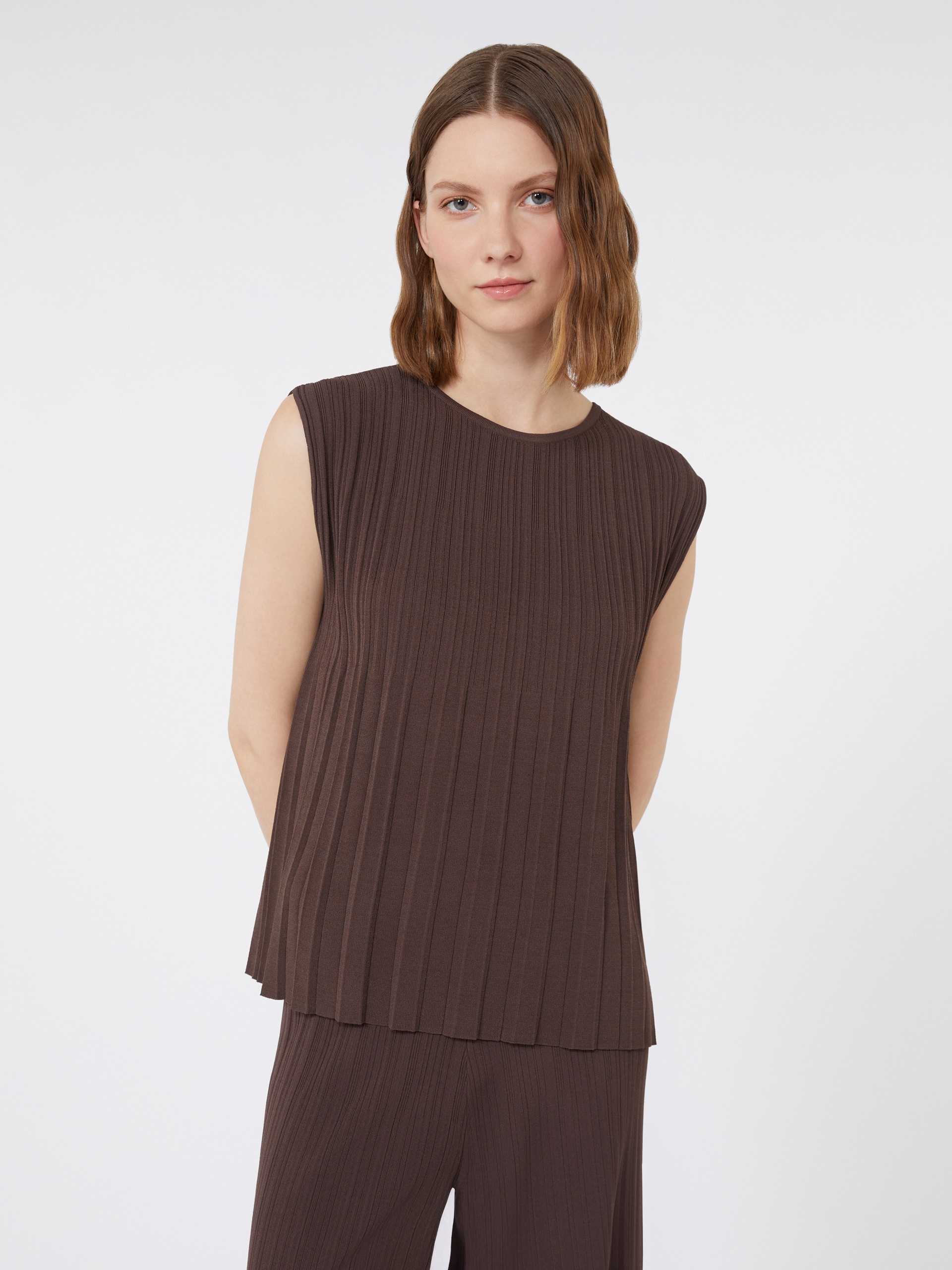 ANTIOPE Plissé-pleated yarn T-shirt - 5