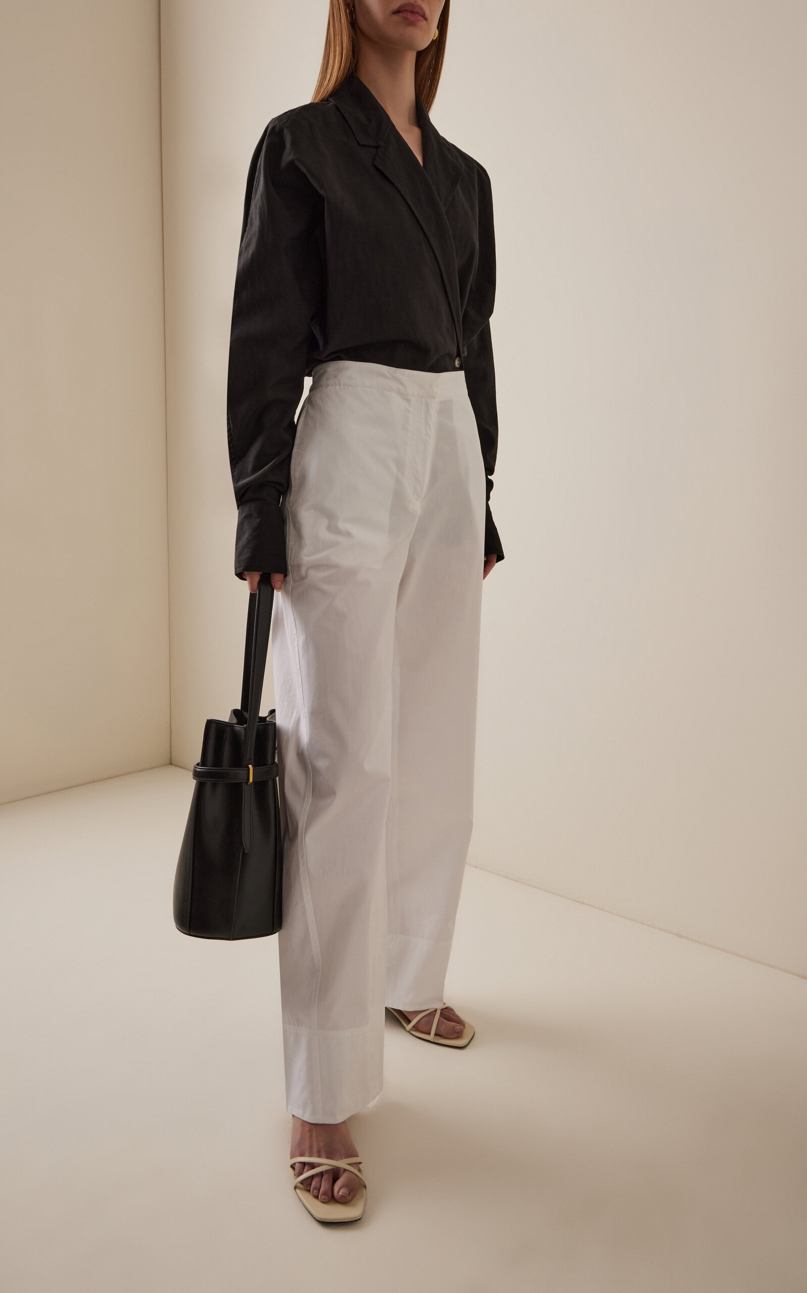 Twisted Seam Cotton Wide-Leg Pants white - 2