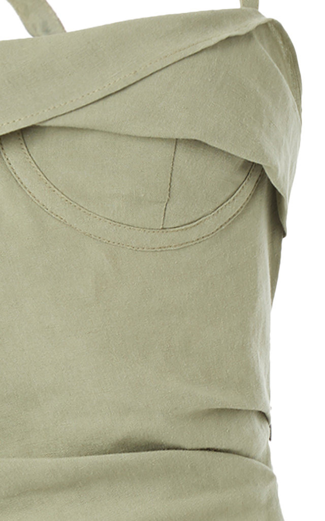 Laurier Draped Linen-Blend Midi Corset Dress green - 7
