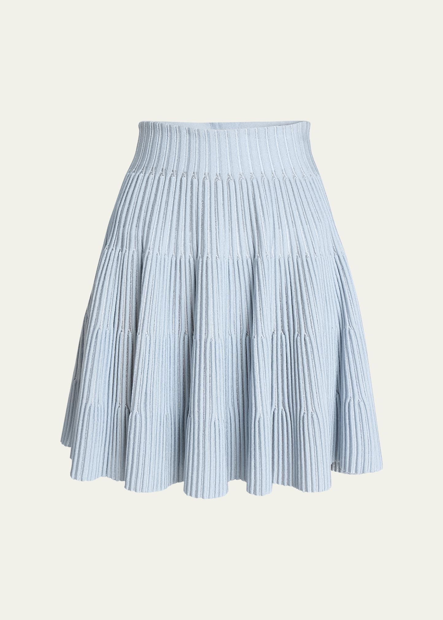 Pleated Knit Flare Mini Skirt - 1
