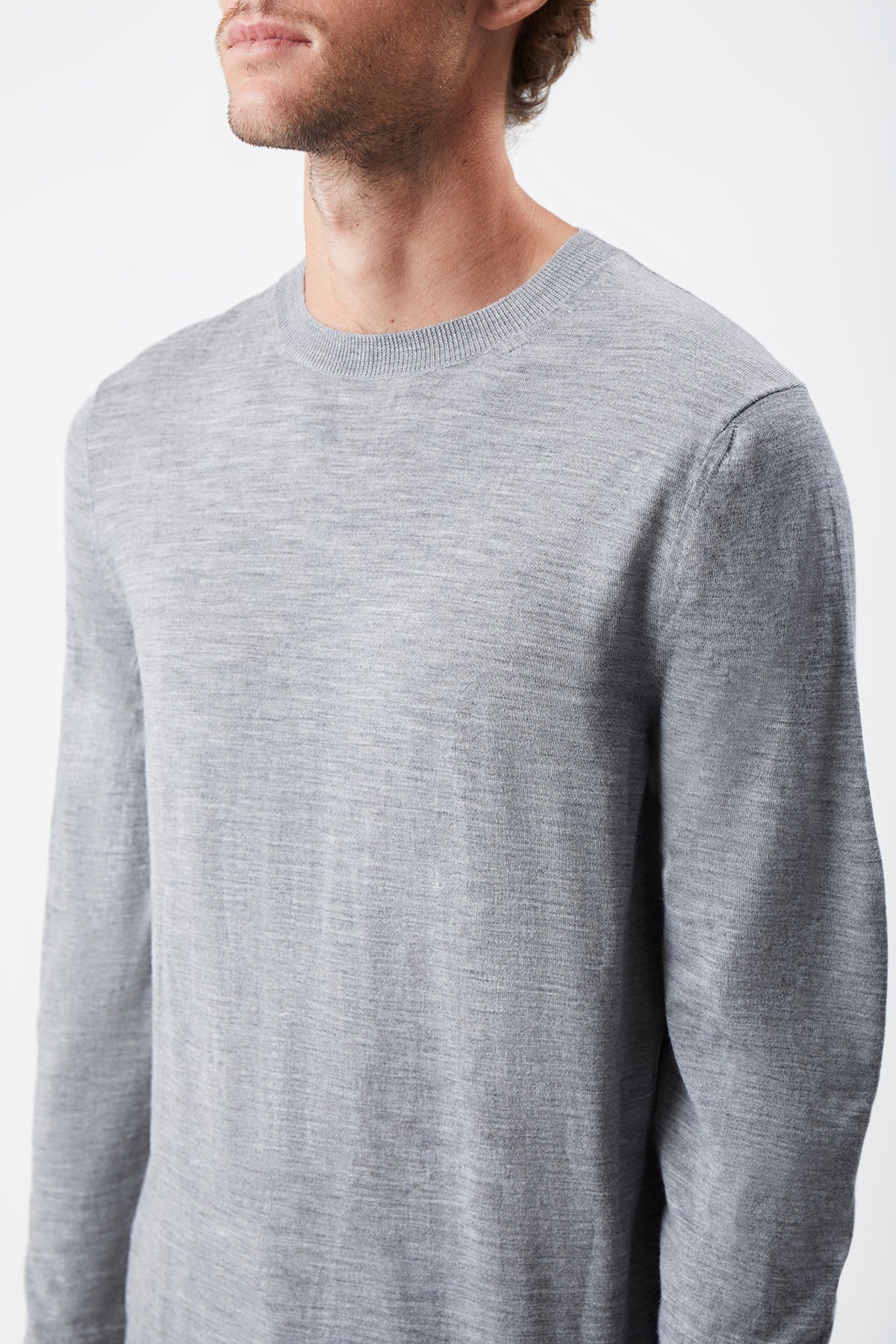 Palco Knit Crewneck in Heather Grey Merino Wool - 5
