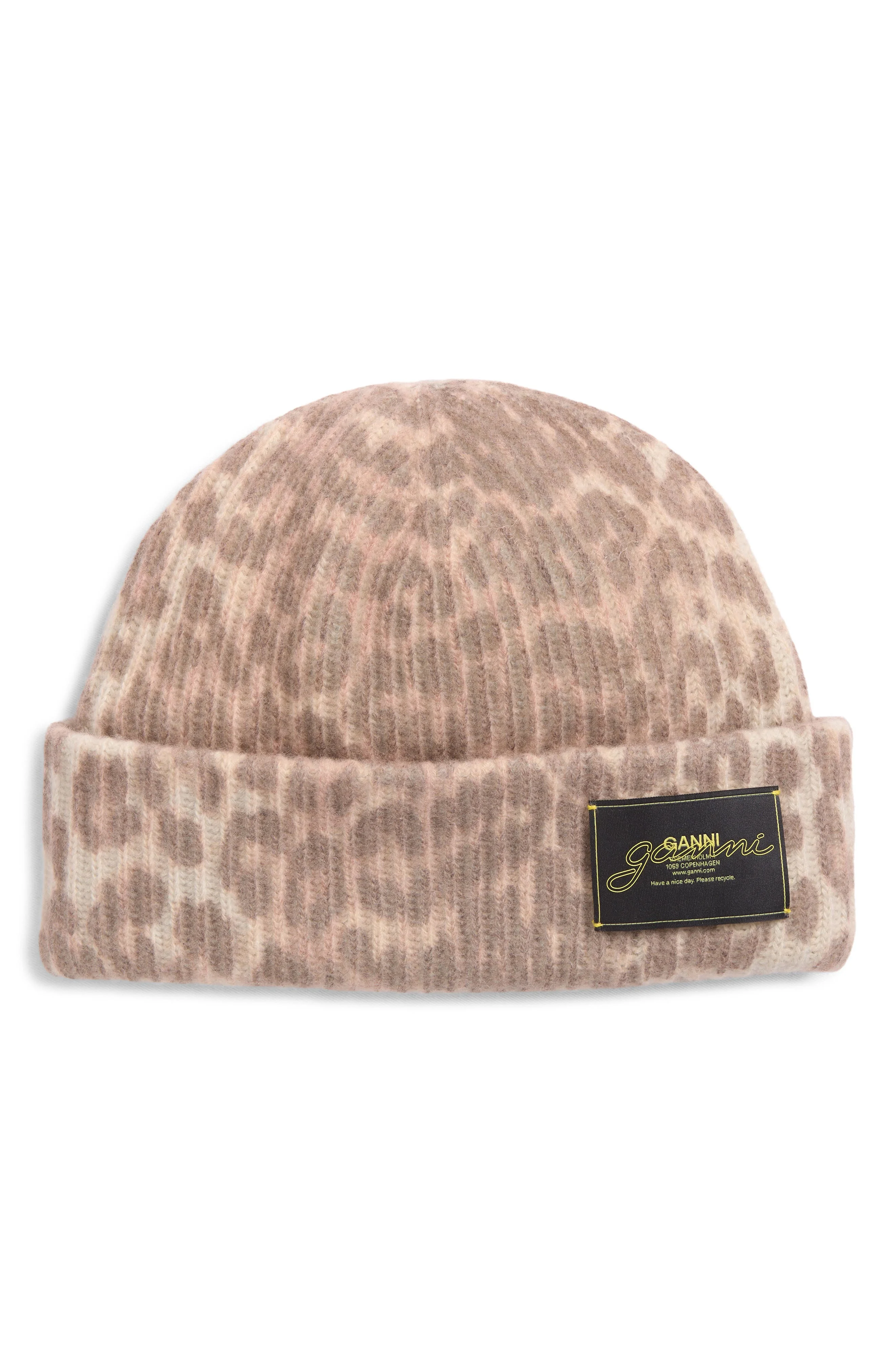 Ganni Leopard Wool & Recycled Wool Blend Beanie at Nordstrom - 1