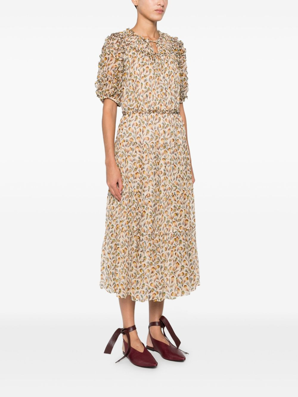 ruffled floral-print midi dress - 3
