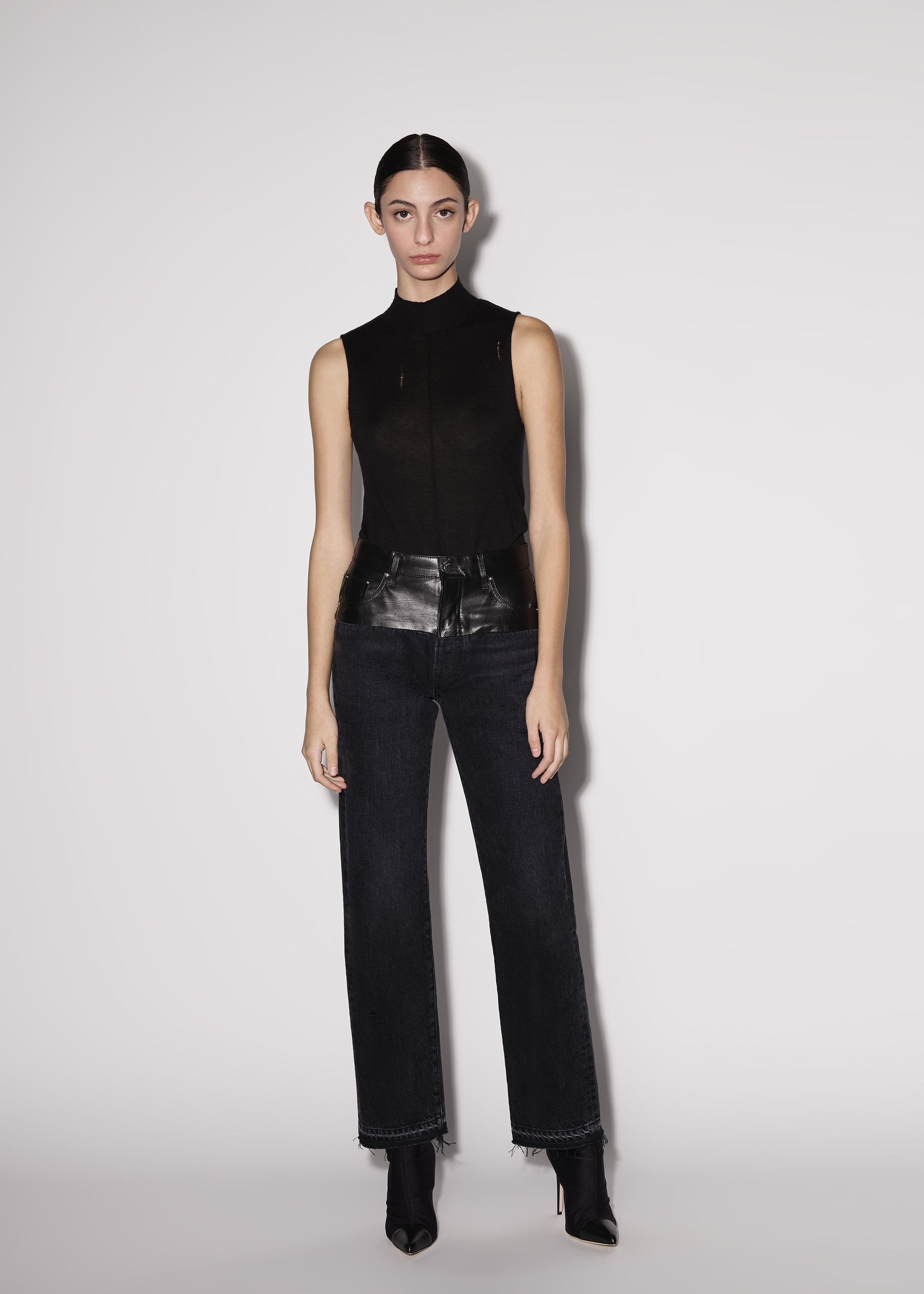 LEATHER HYBRID STRAIGHT JEAN - 2