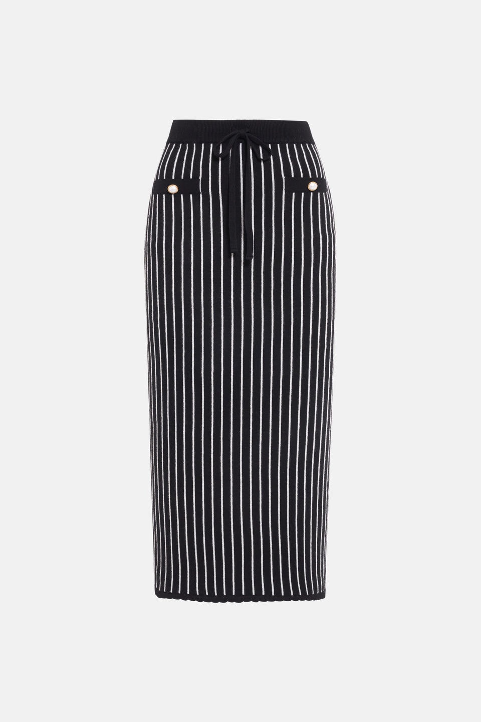 PINSTRIPE KNITTED MIDI SKIRT WITH BUTTONS - 1