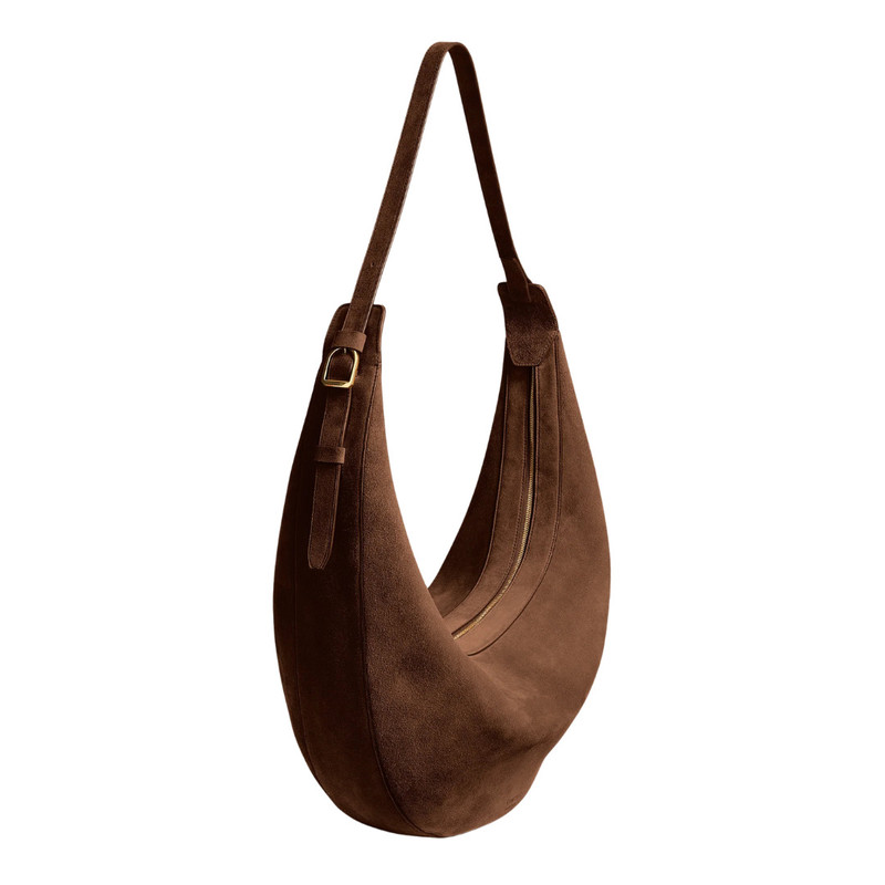 KHAITE Dark Brown Suede Augustina Hobo outlook