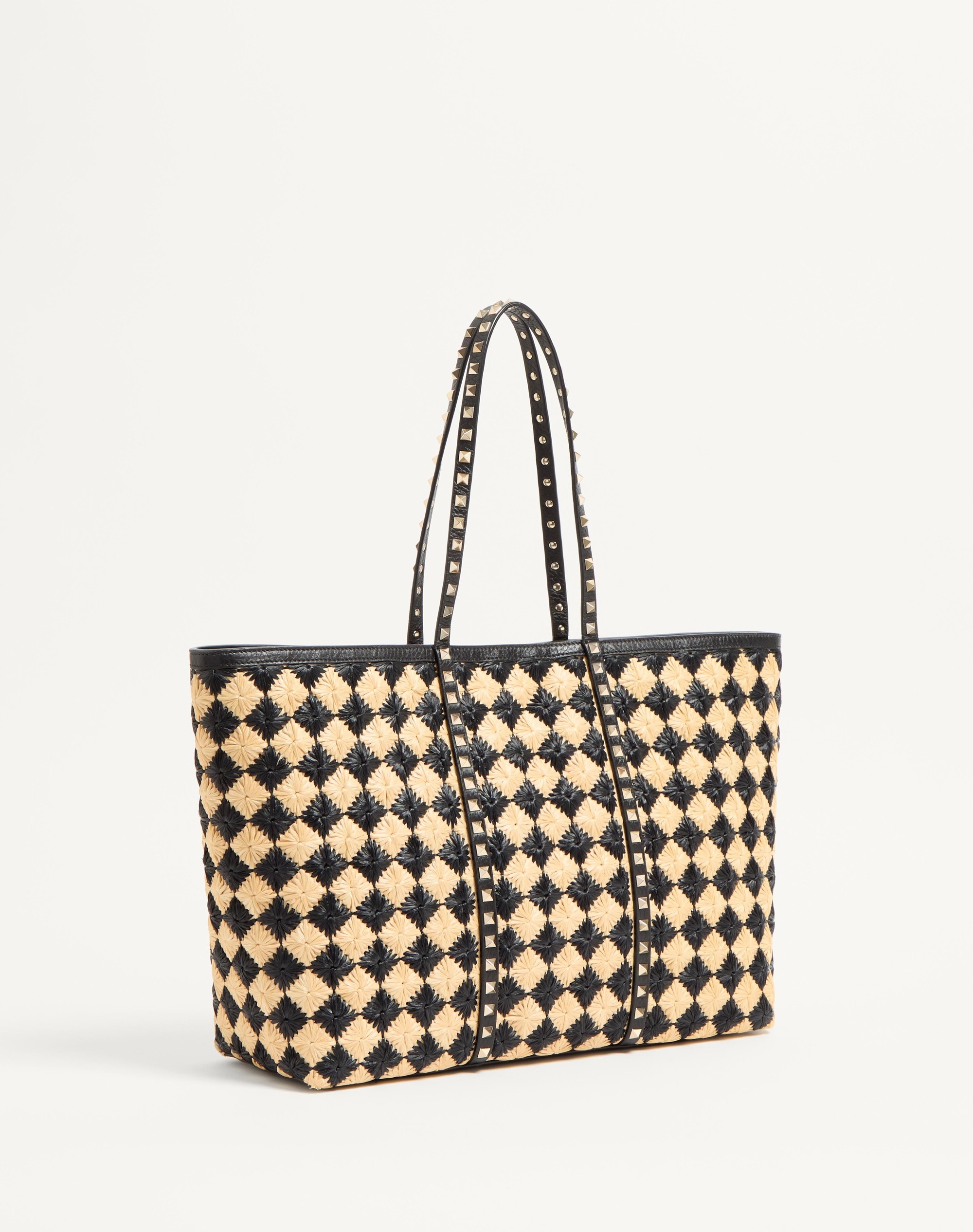 VALENTINO GARAVANI ROCKSTUD EMBROIDERED SHOPPING BAG IN SYNTHETIC RAFFIA - 3