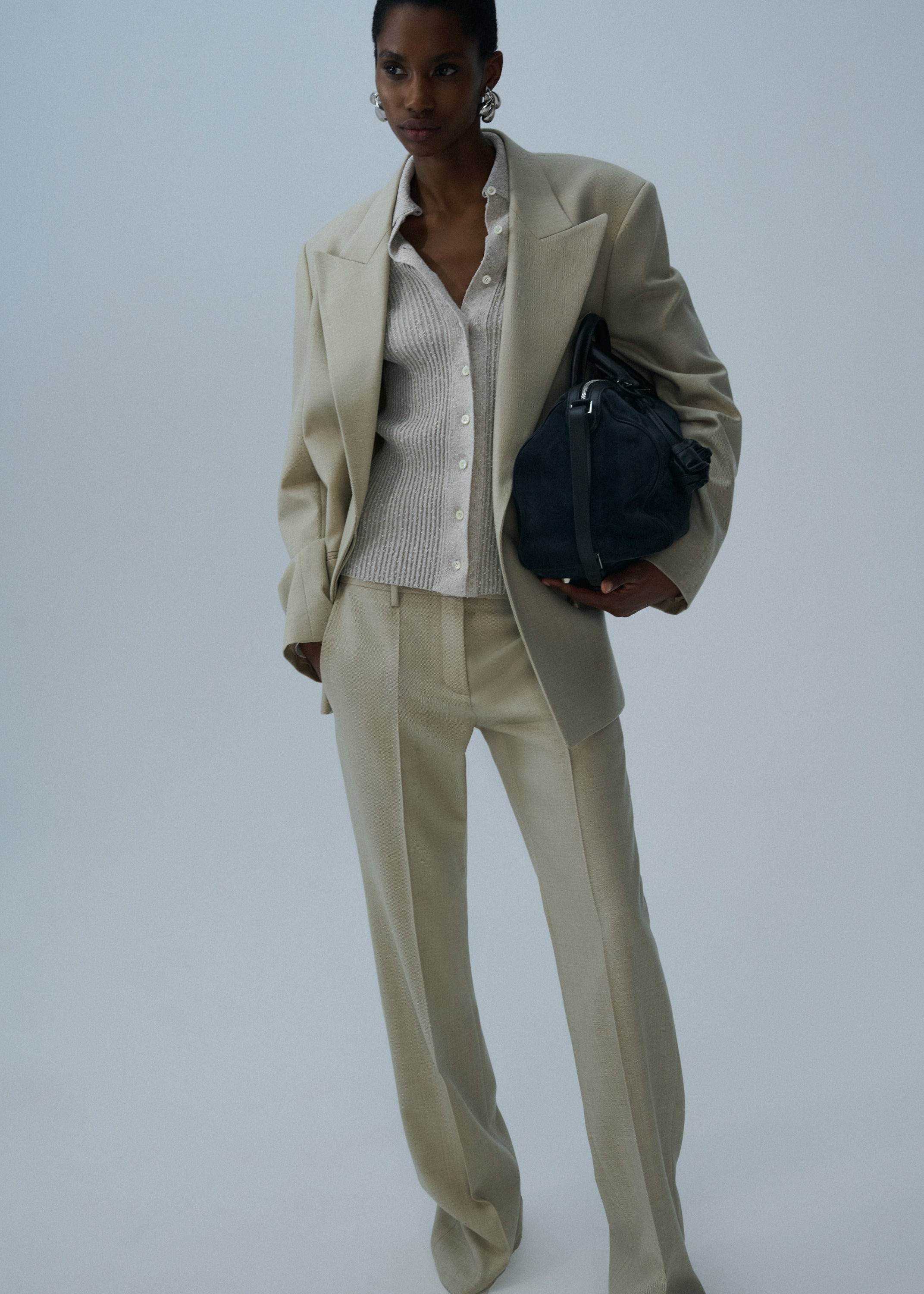 Wool crossover blazer in beige - 4