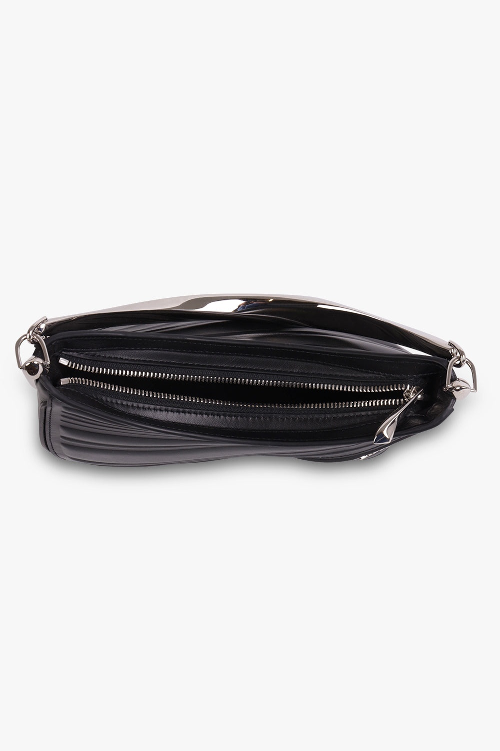 SPIRAL TOP HANDLE EMBOSSED BAG | BLACK/CHROME - 4