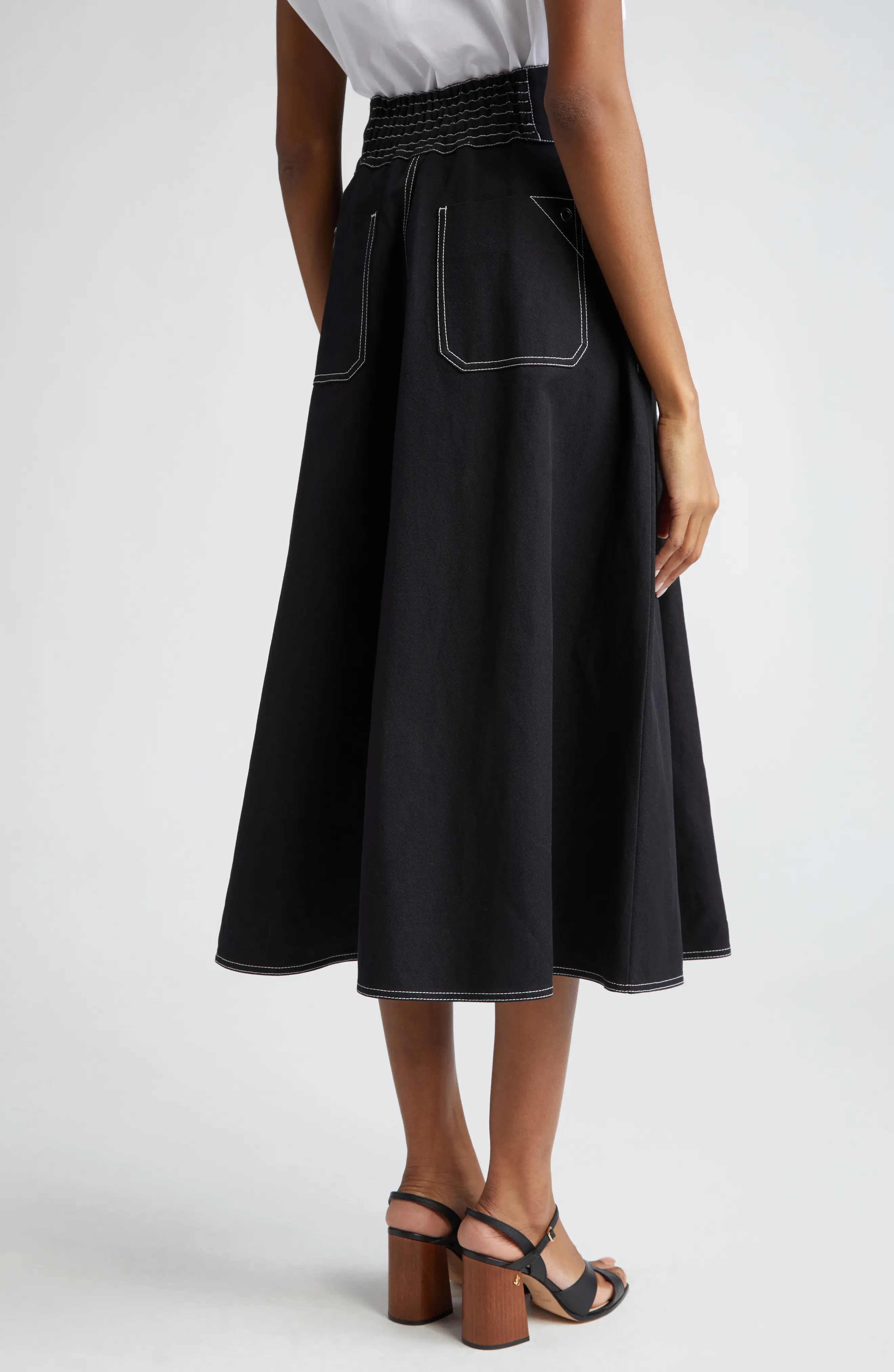 Cotton & Linen Canvas Midi Skirt - 2