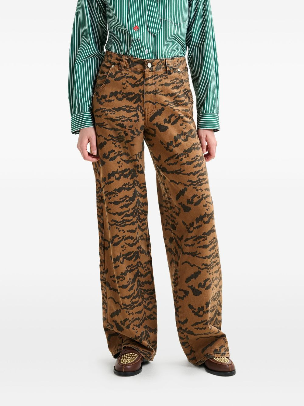 tiger-print jeans - 4