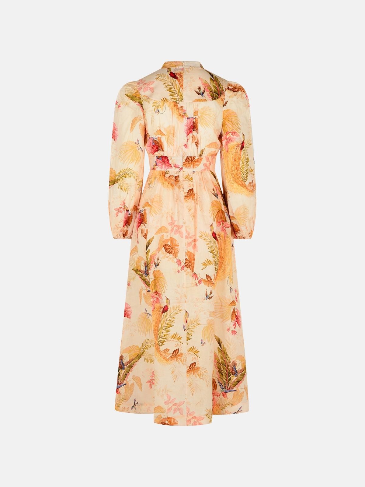 'PLUNGE' LOW-CUT LINEN DRESS IN 'CREAM PALM FLORAL' COLOR - 3
