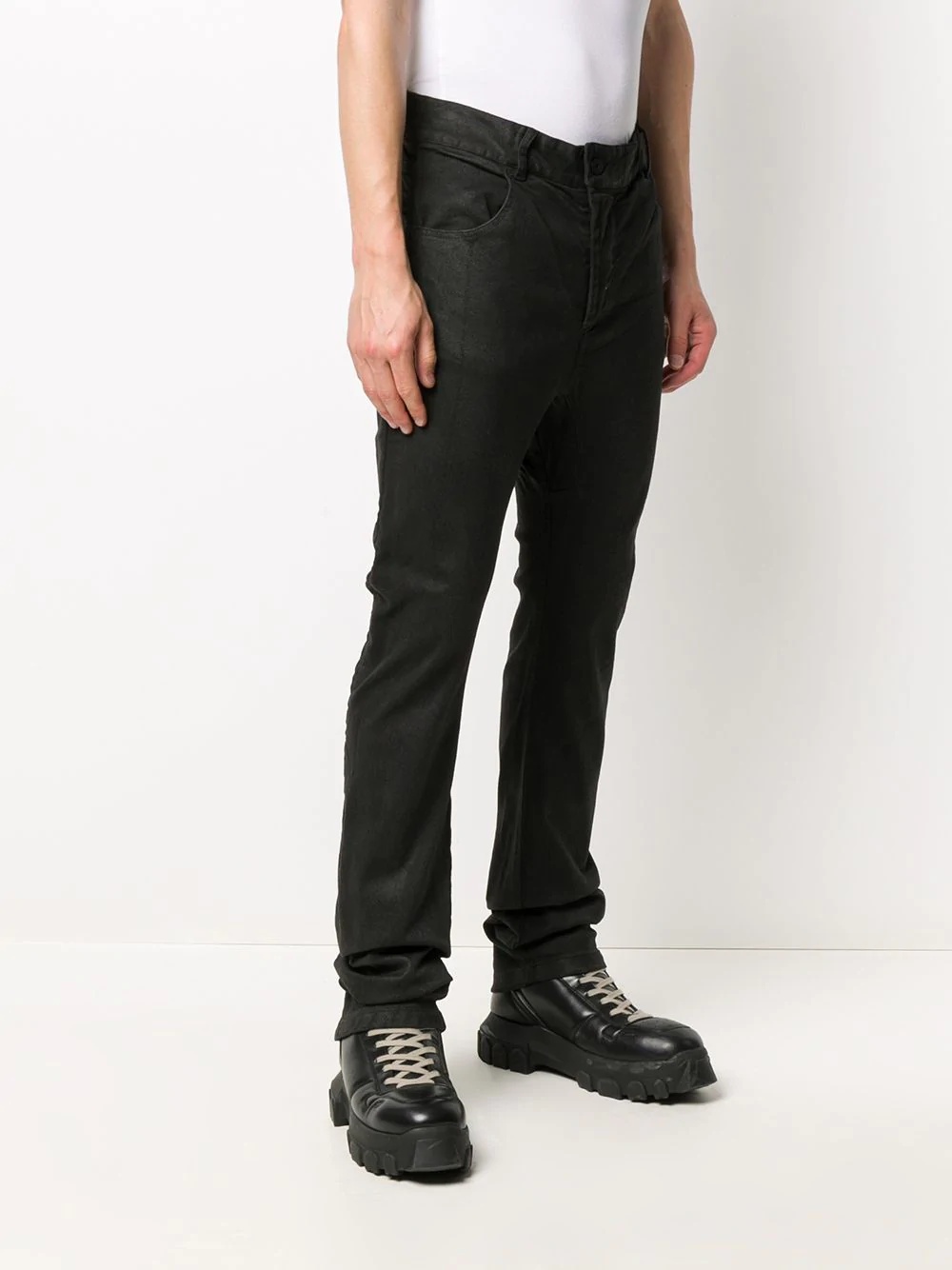 coated finish drop-crotch jeans - 3