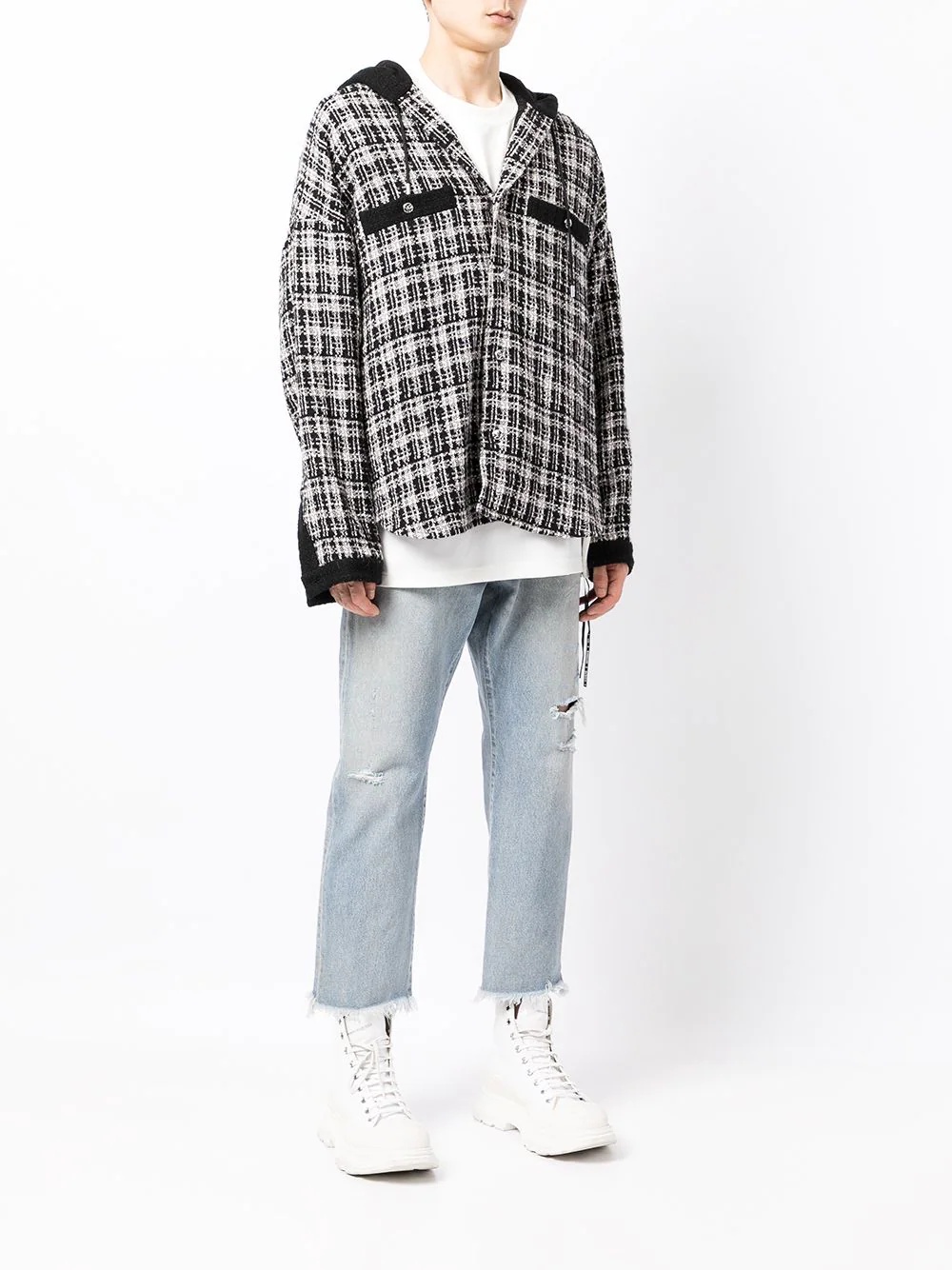 checked cotton hooded jacket - 3