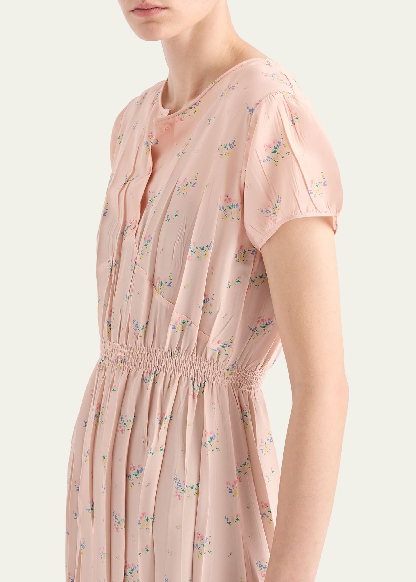 Flower-Print Silk Ponge Short-Sleeve Midi Dress - 4