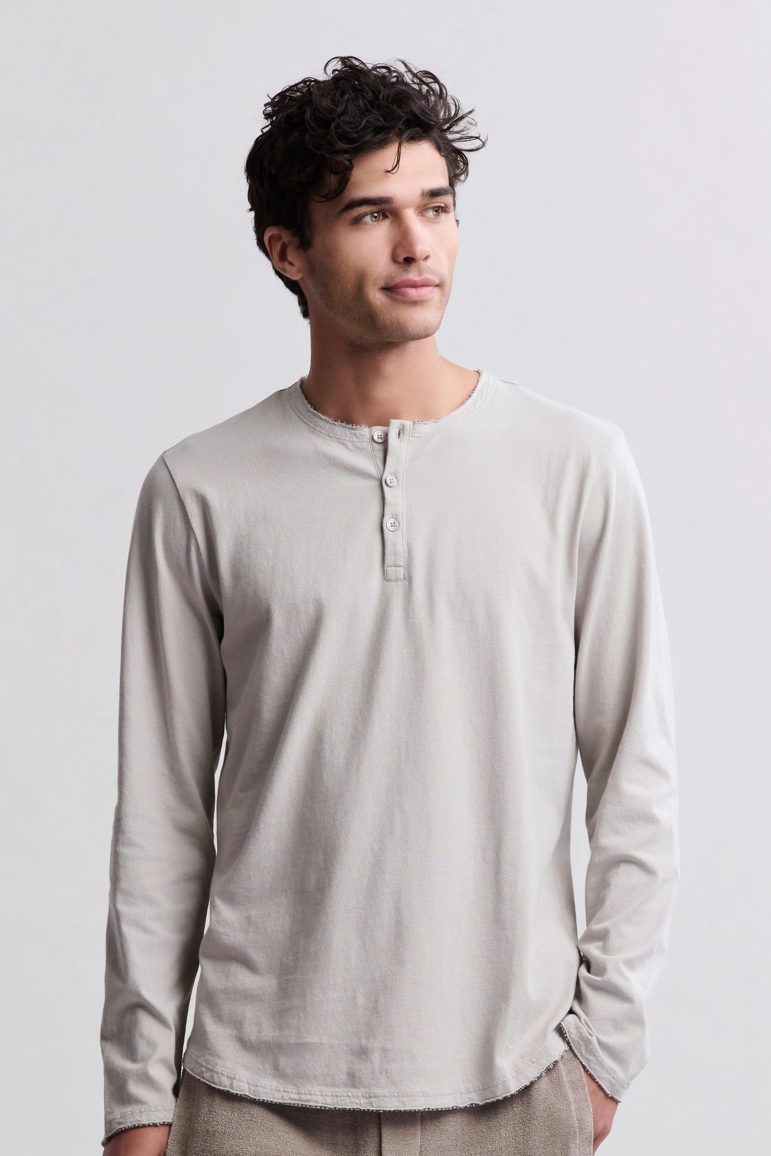 Malibu Collection® Long Sleeve Henley With Woven Detail - 1