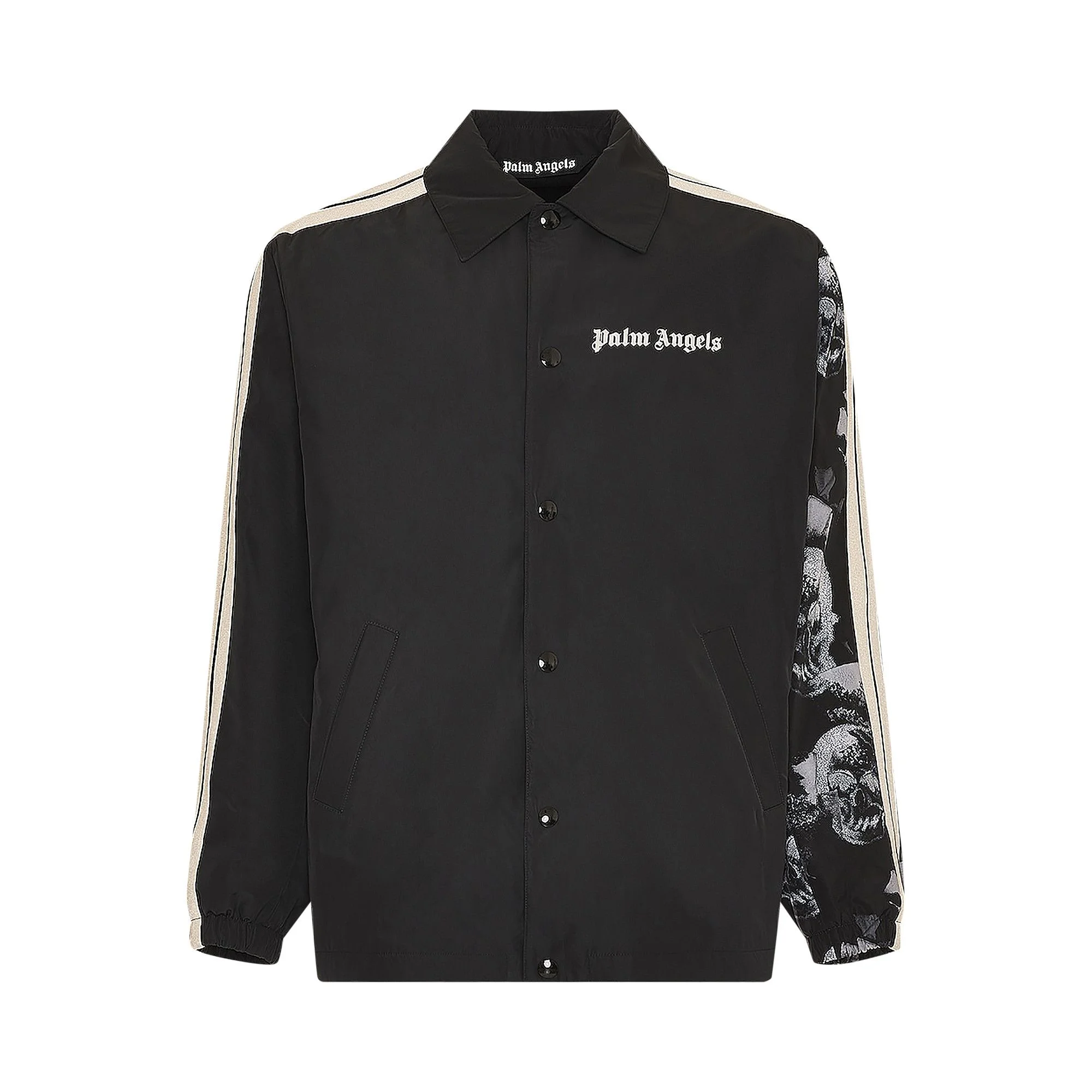 Palm Angels Skull Sleeve Print Coach Shirt Jacket 'White/Black' - 1